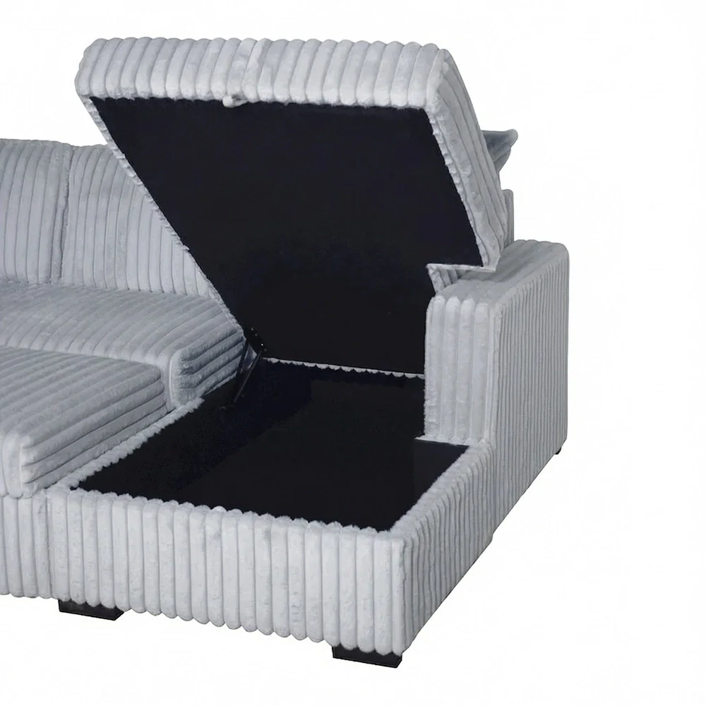 Paris Contemporary Corduroy 4-Piece Sectional with Chaise (Black or Mist Bliss) - Image 9