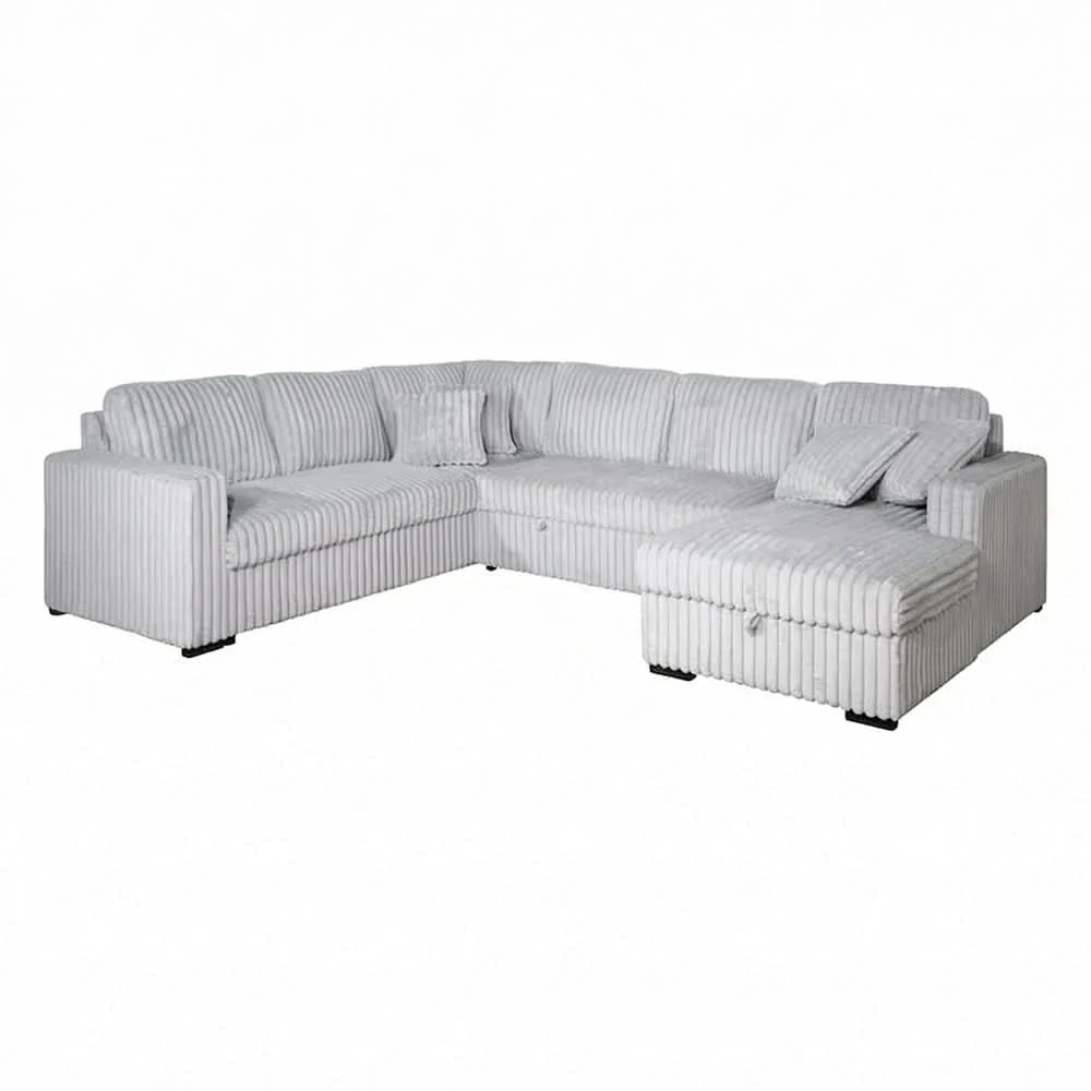 Paris Mist Grey Contemporary 4-Piece Corduroy Sectional with Chaise - Image 3