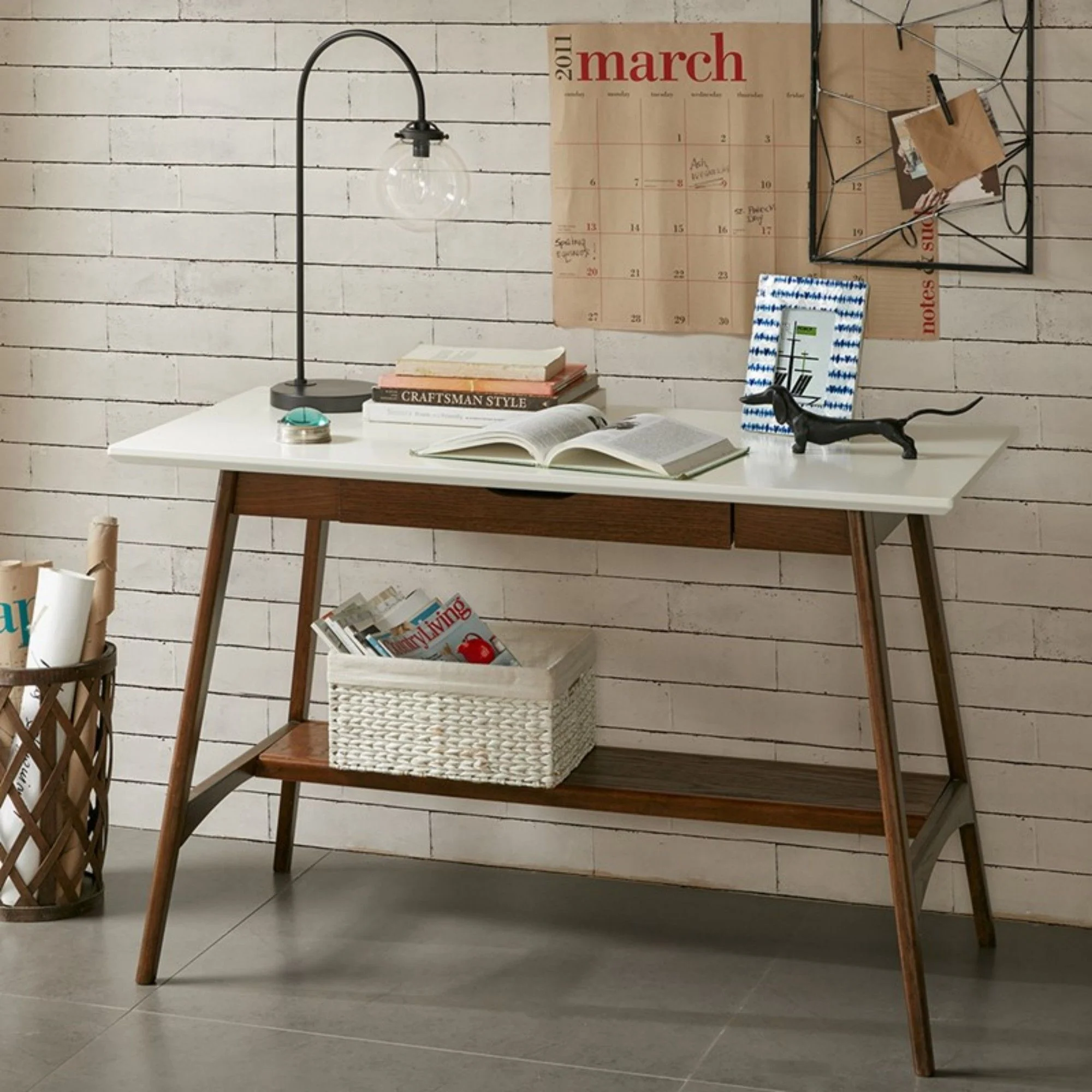 Parker - Desk With Storage Shelf - Off White / Pecan - Image 2
