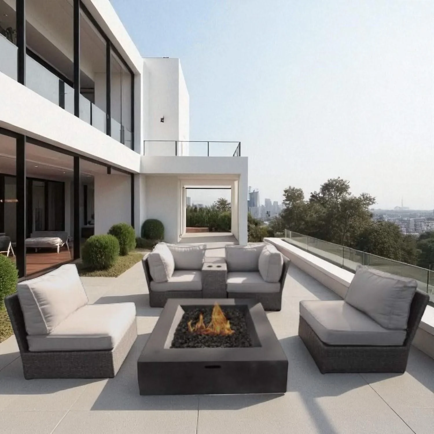 Patio Conversation Set & Cushions, Seats 4 - Gray Mix - Image 3