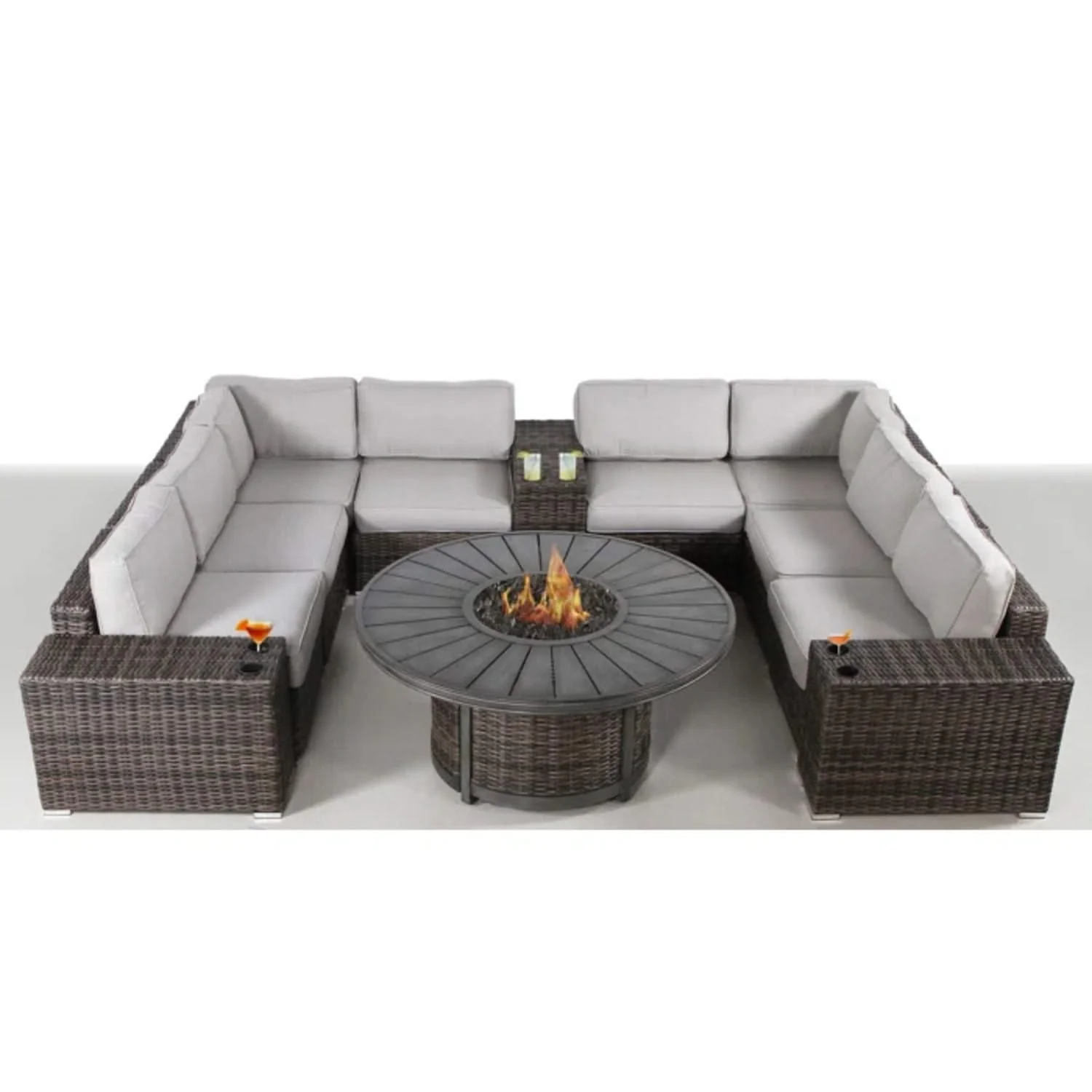 Patio Seating Group With Cushions And Fire Pit - Espresso - Image 3
