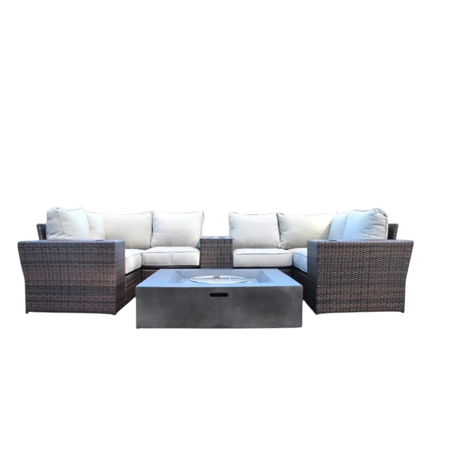 Patio Seating Set With Cushions And Fire Pit - Brown - Image 4