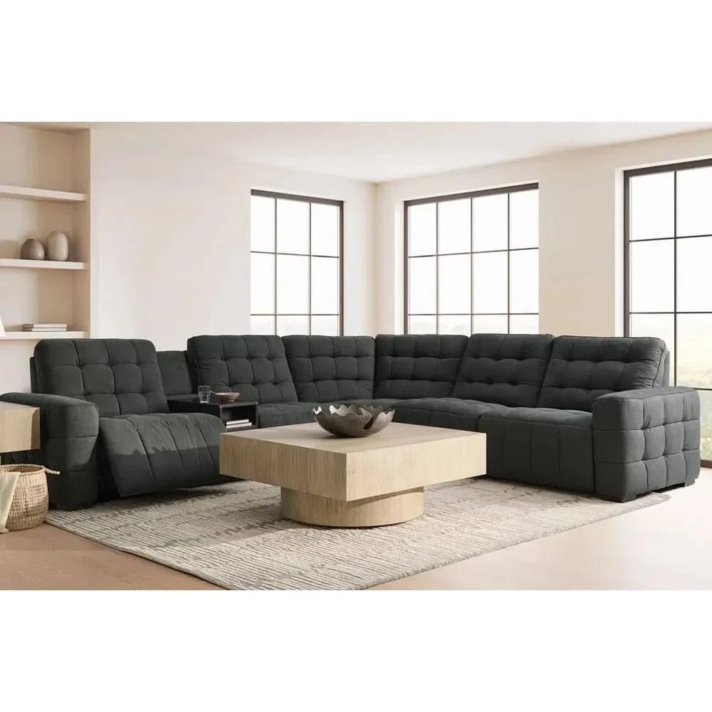 Peyton Pepper Charcoal 6-Piece Power Reclining Sectional with Storage Console and USB Charging