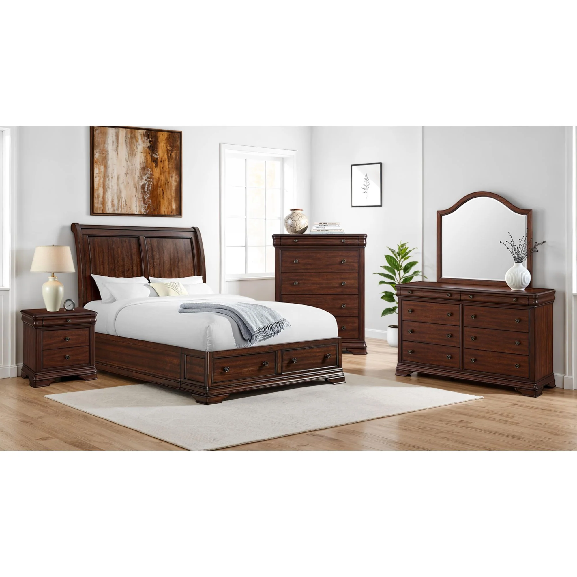 Phillipe - 3-Drawer Nightstand With USB - Cherry - Image 2