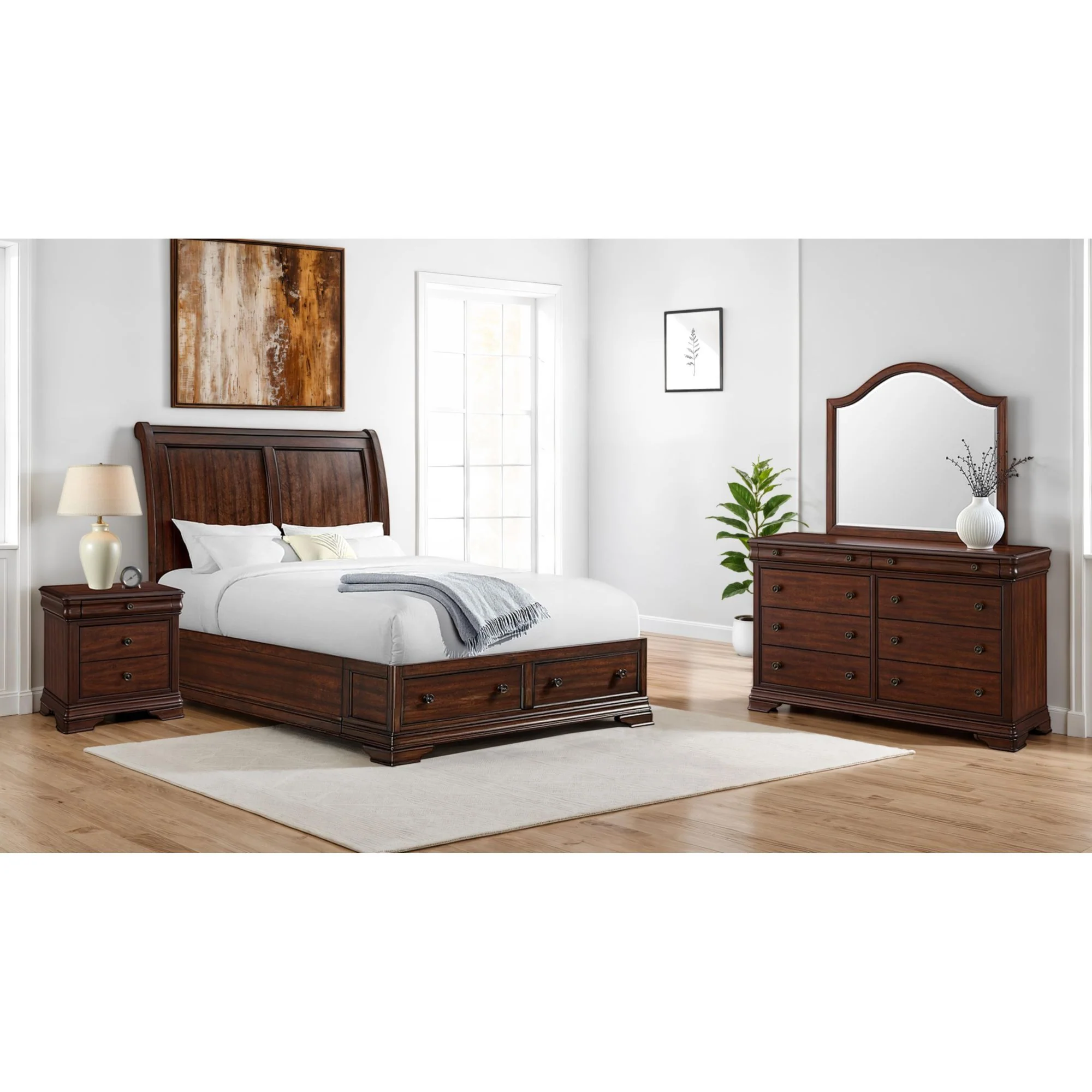 Phillipe - 3-Drawer Nightstand With USB - Cherry - Image 4
