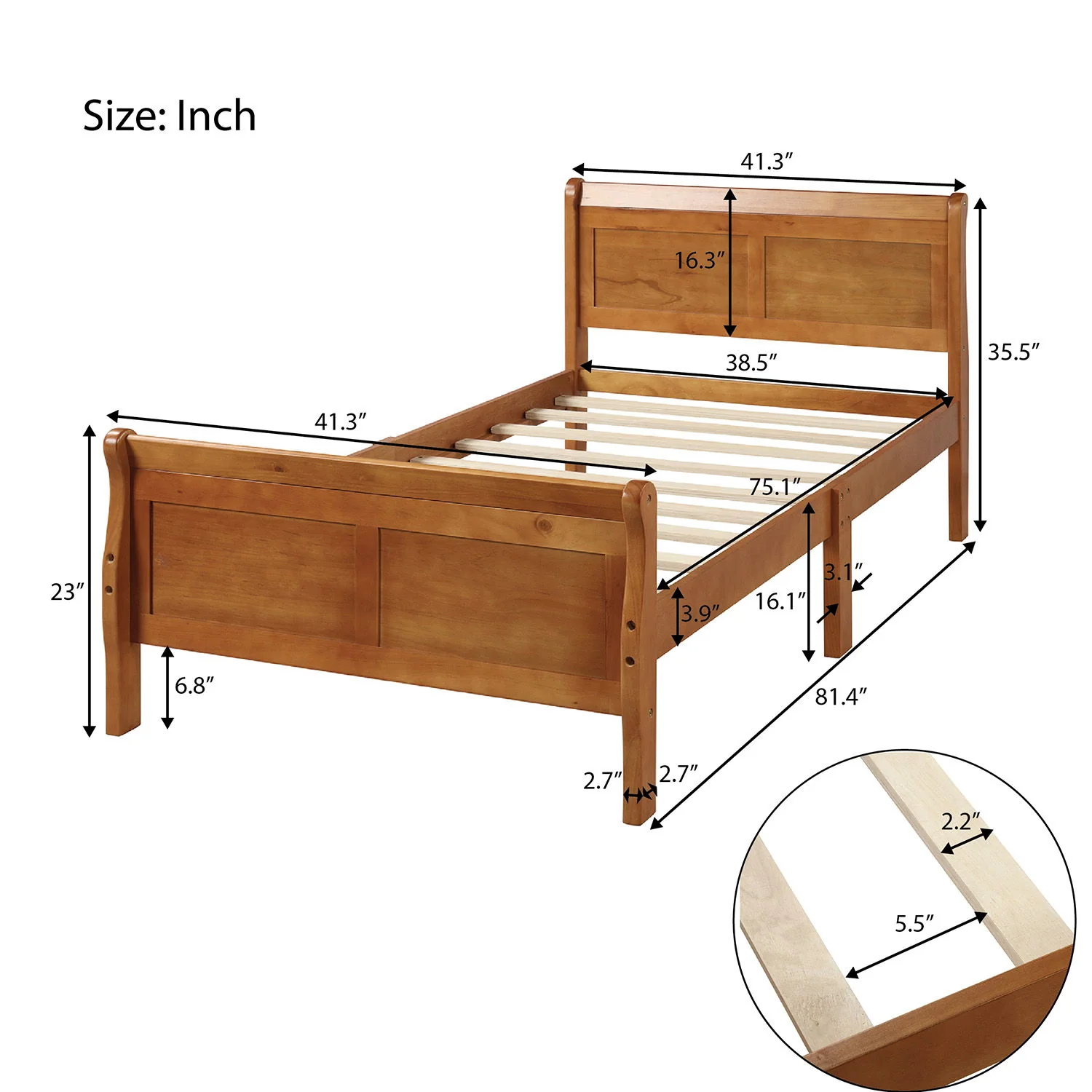 Platform Bed Frame Mattress Foundation Sleigh Bed With Headboard / Footboard / Wood Slat Suppor - Image 10