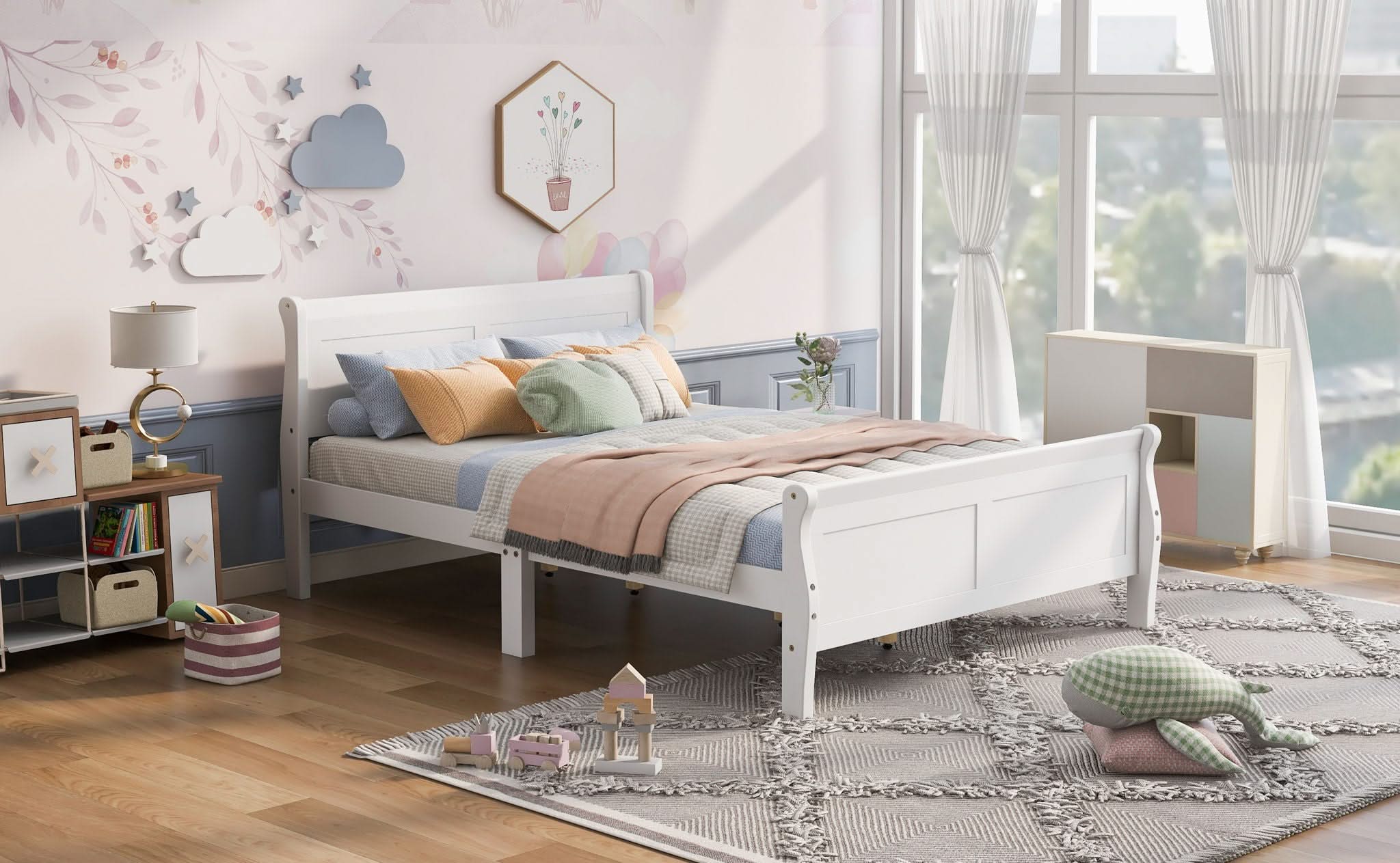 Platform Bed Frame Mattress Foundation Sleigh Bed With Headboard / Footboard / Wood Slat Suppor - Image 11