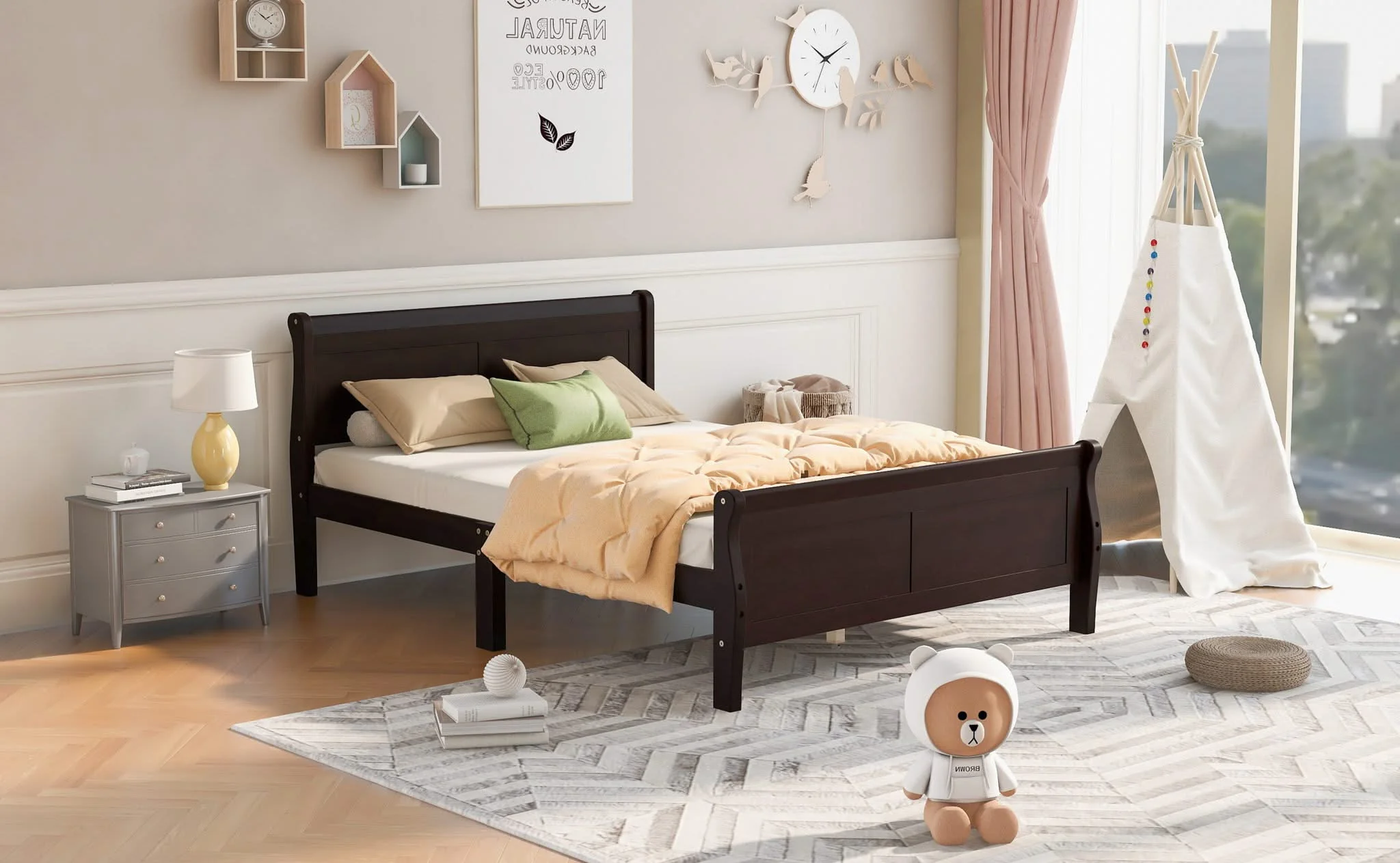 Platform Bed Frame Mattress Foundation Sleigh Bed With Headboard / Footboard / Wood Slat Suppor - Image 12