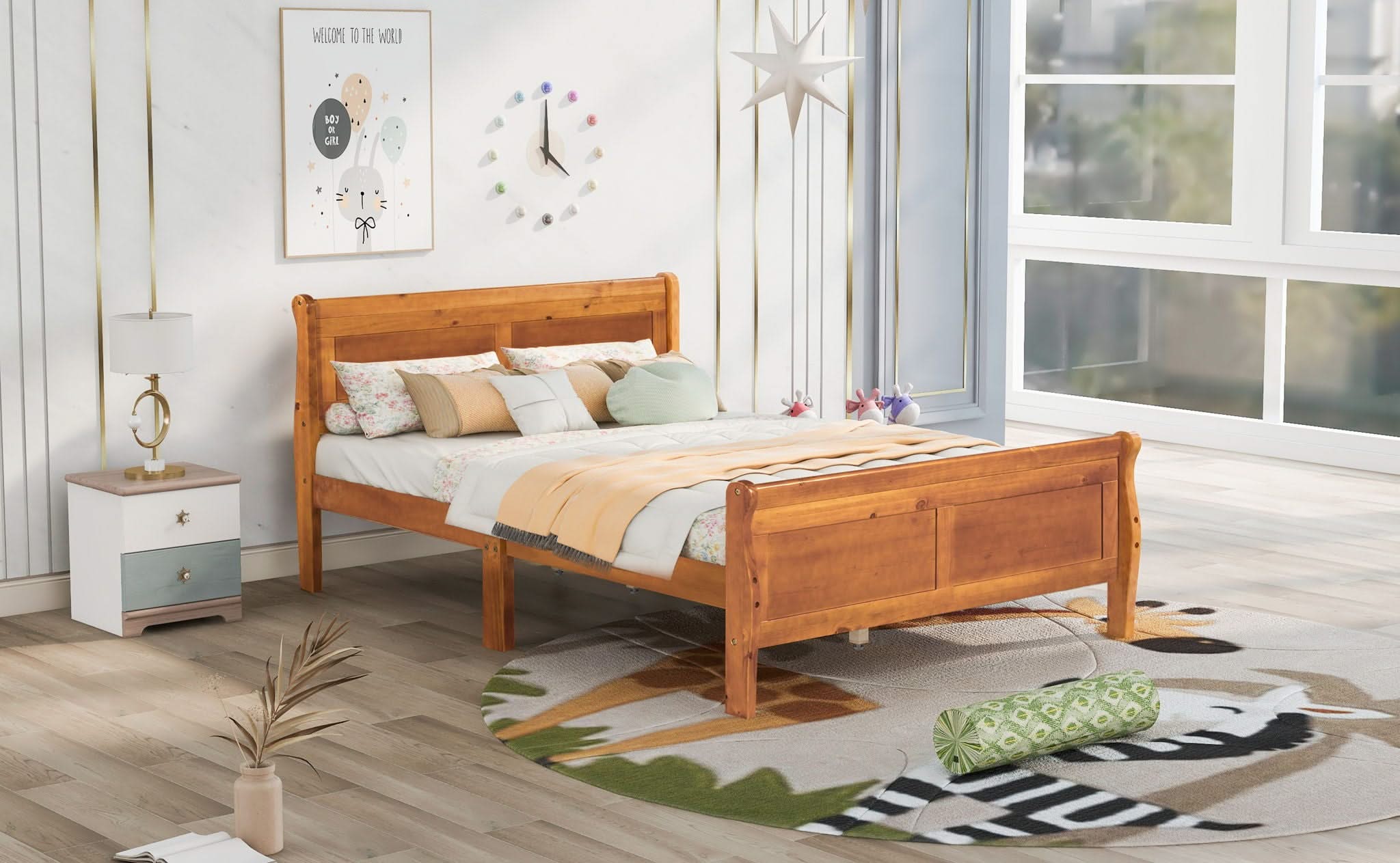 Platform Bed Frame Mattress Foundation Sleigh Bed With Headboard / Footboard / Wood Slat Suppor - Image 13