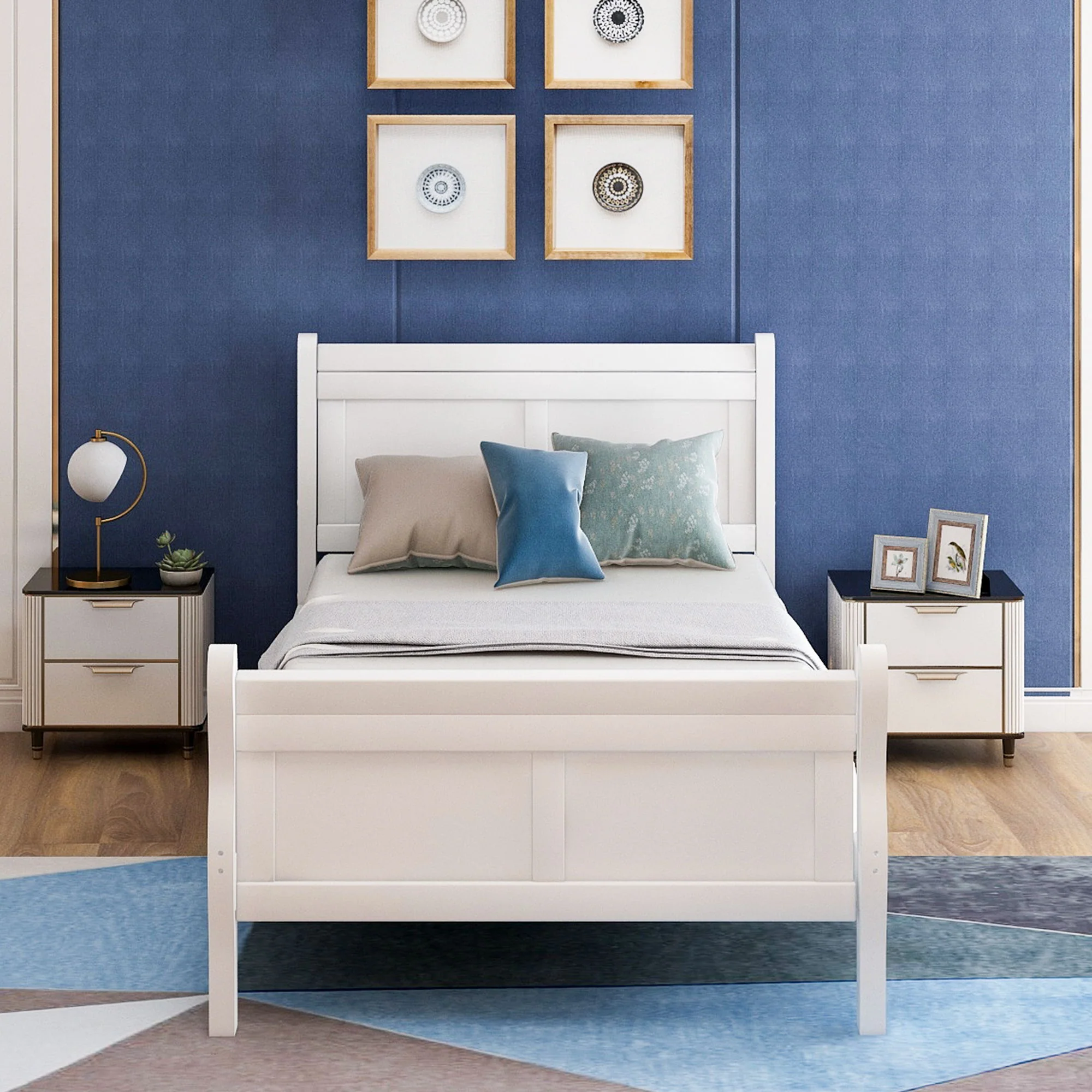 Platform Bed Frame Mattress Foundation Sleigh Bed With Headboard / Footboard / Wood Slat Suppor - Image 14