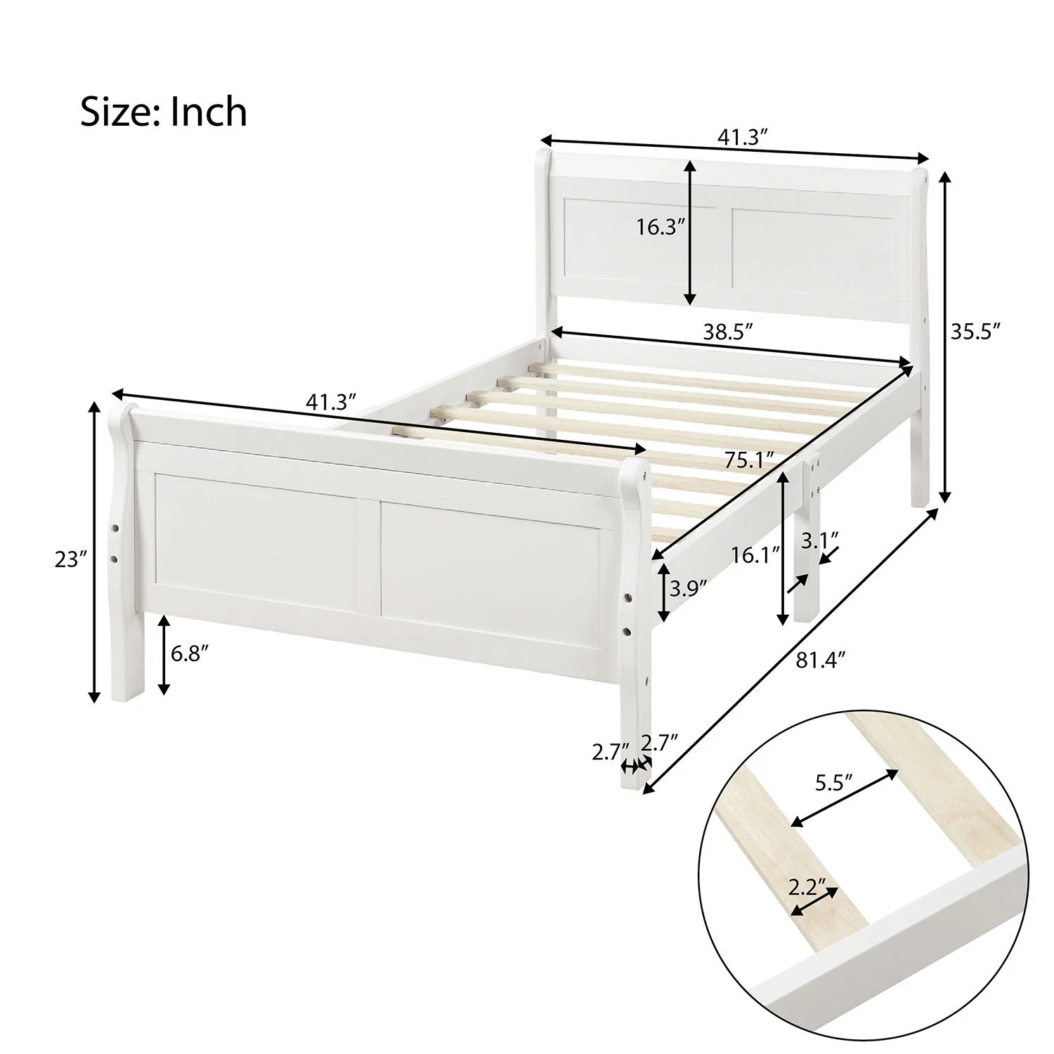 Platform Bed Frame Mattress Foundation Sleigh Bed With Headboard / Footboard / Wood Slat Suppor - Image 16