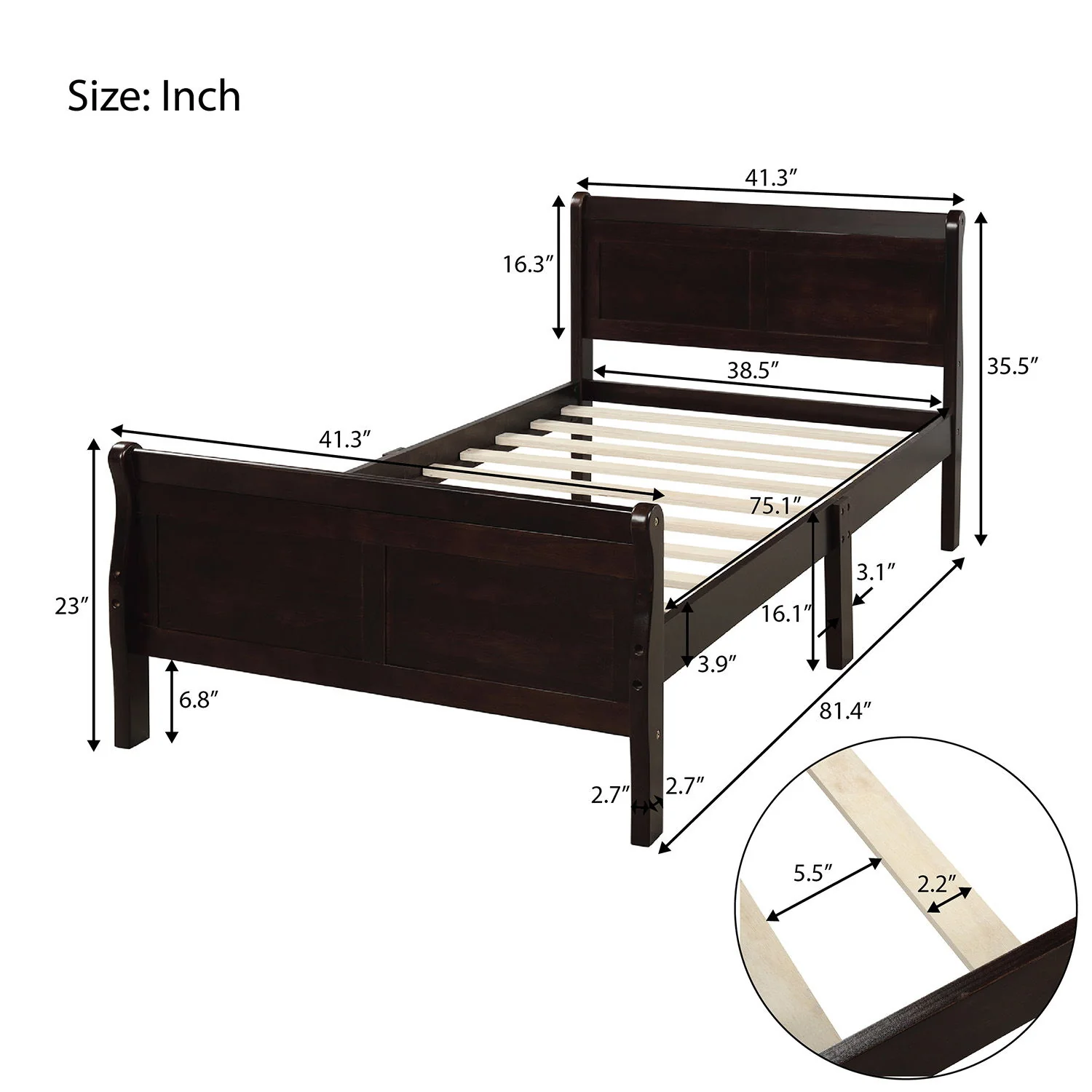 Platform Bed Frame Mattress Foundation Sleigh Bed With Headboard / Footboard / Wood Slat Suppor - Image 17