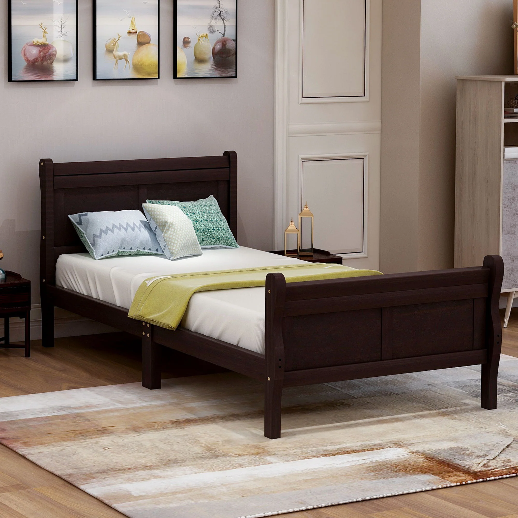 Platform Bed Frame Mattress Foundation Sleigh Bed With Headboard / Footboard / Wood Slat Suppor - Image 19