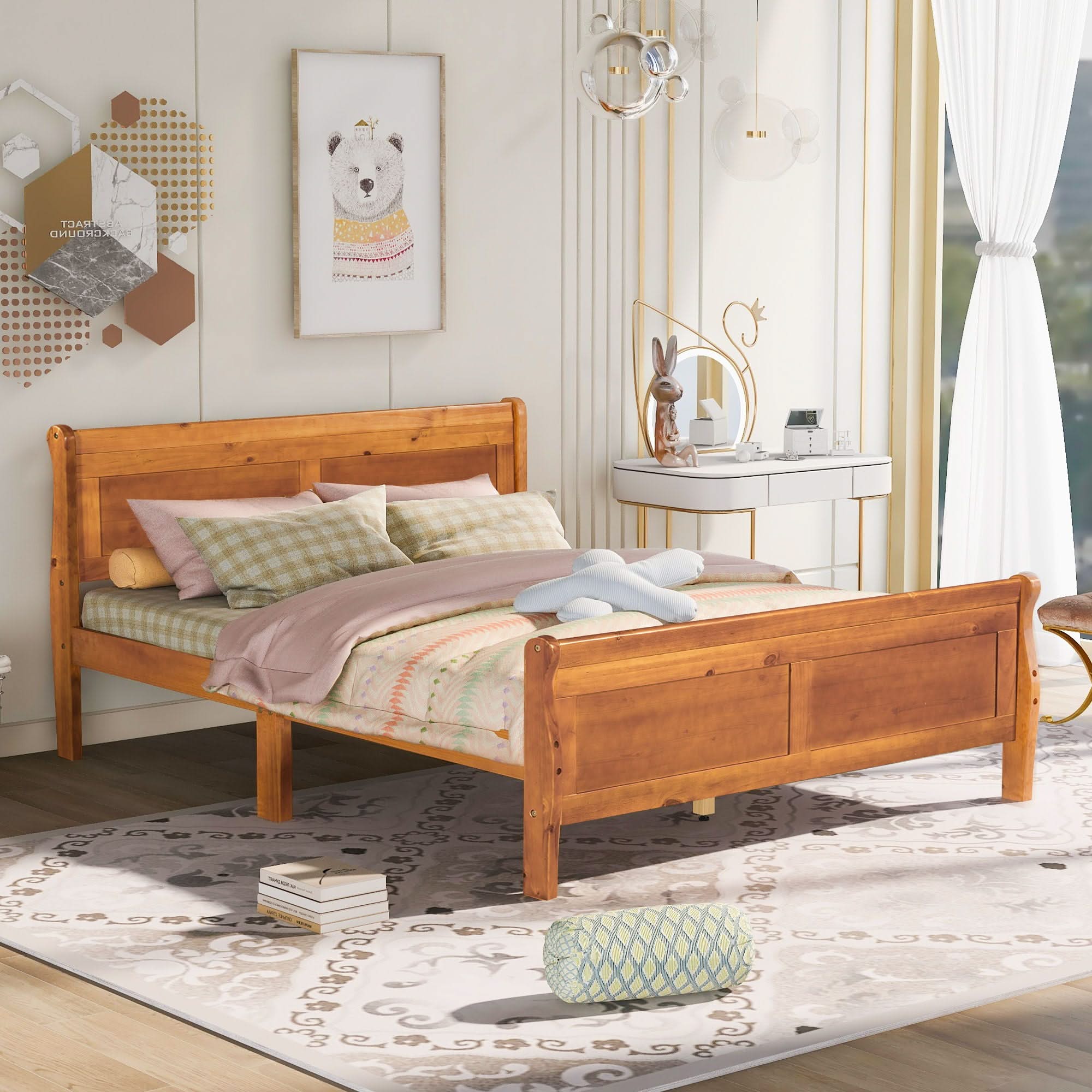 Platform Bed Frame Mattress Foundation Sleigh Bed With Headboard / Footboard / Wood Slat Suppor - Image 2