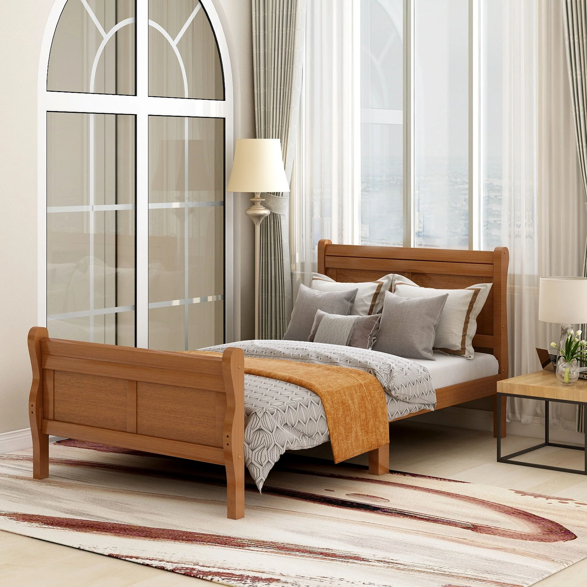 Platform Bed Frame Mattress Foundation Sleigh Bed With Headboard / Footboard / Wood Slat Suppor - Image 24