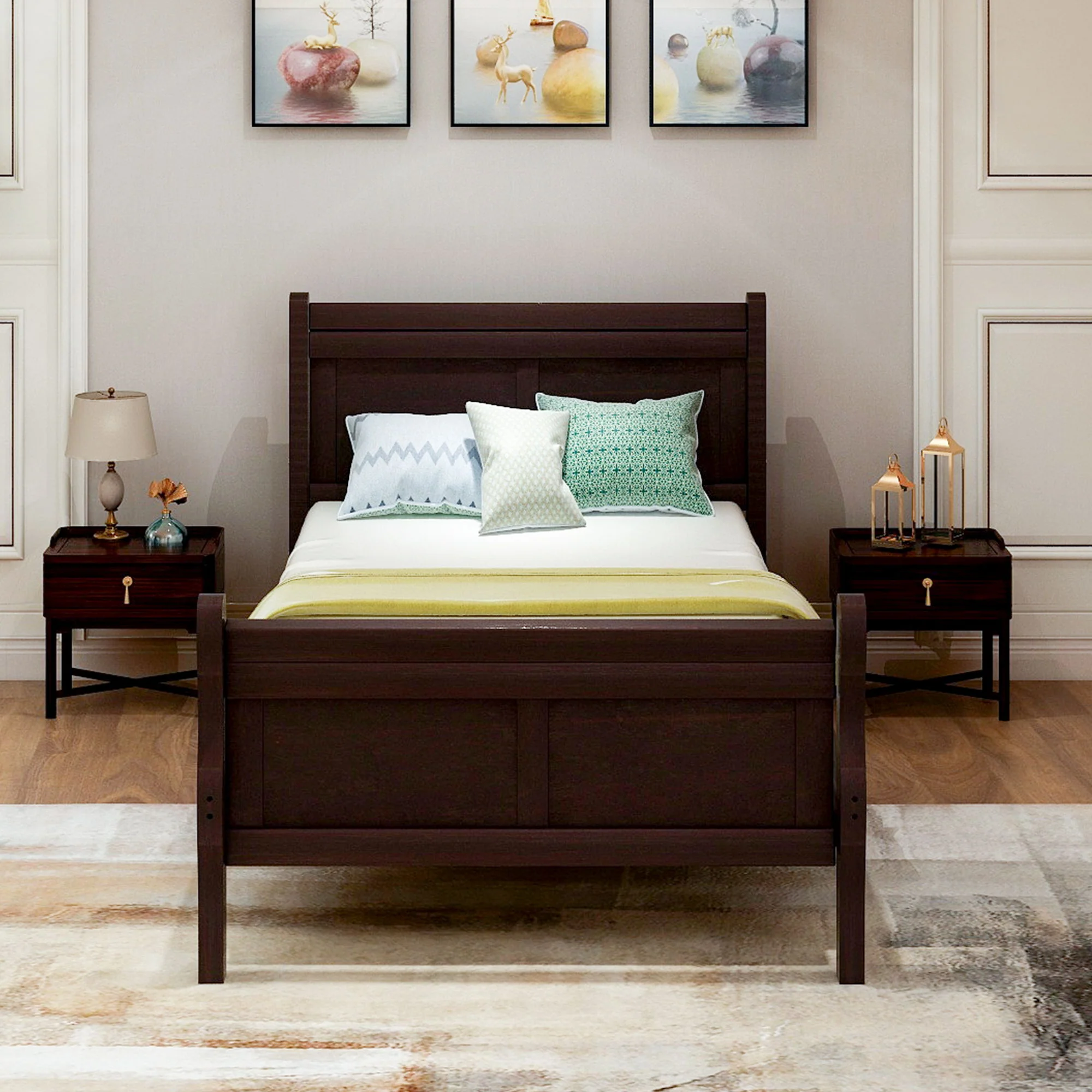 Platform Bed Frame Mattress Foundation Sleigh Bed With Headboard / Footboard / Wood Slat Suppor - Image 26