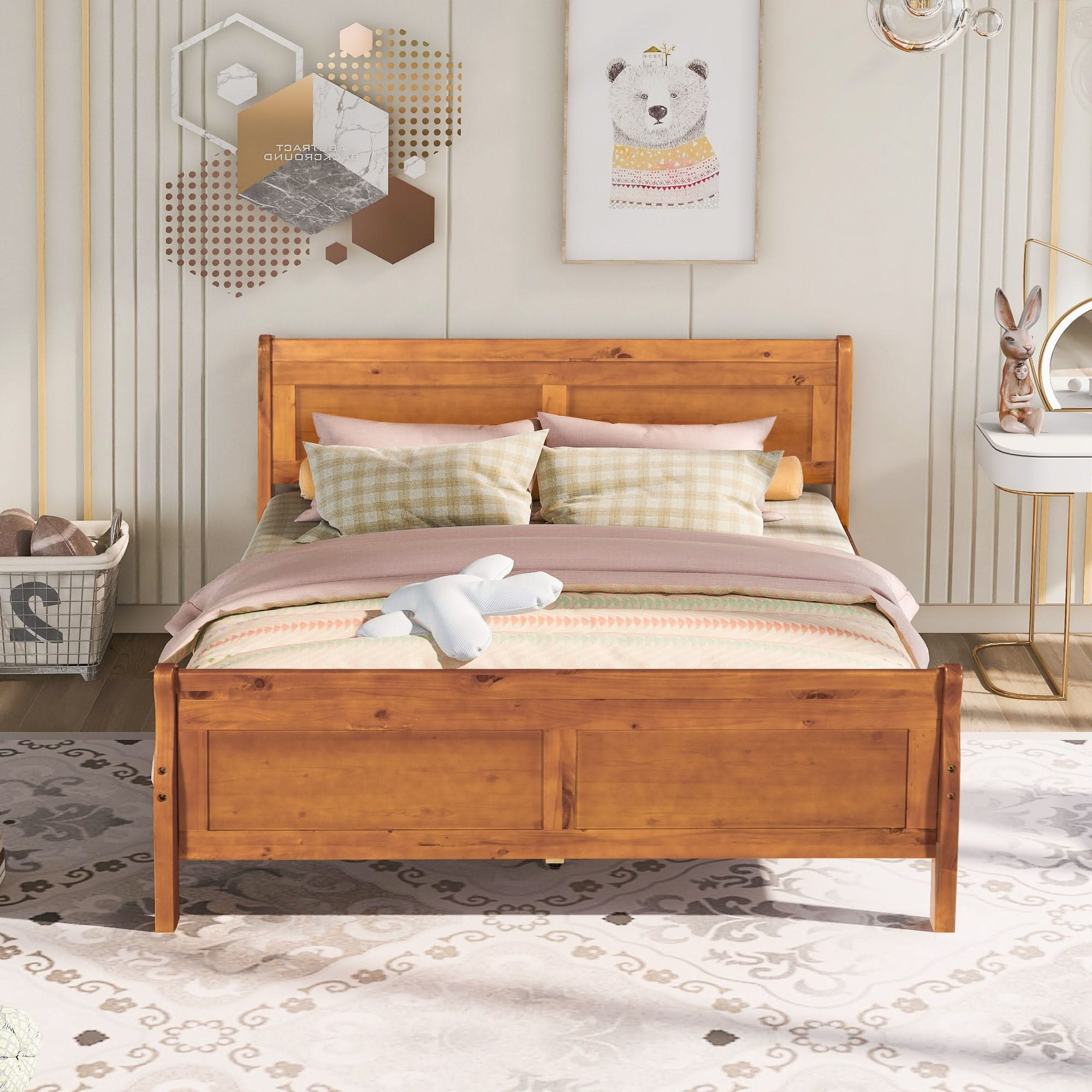 Platform Bed Frame Mattress Foundation Sleigh Bed With Headboard / Footboard / Wood Slat Suppor - Image 27