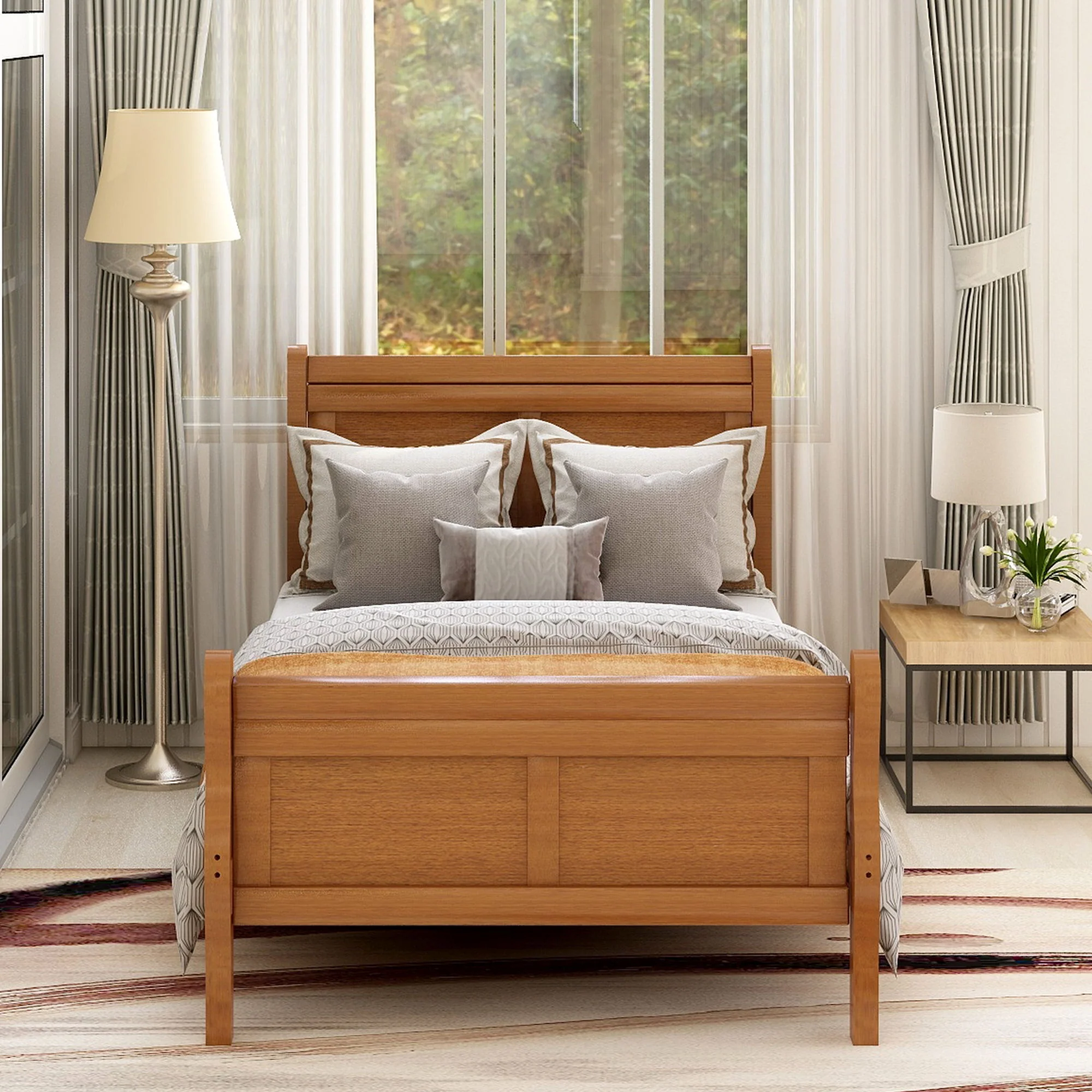 Platform Bed Frame Mattress Foundation Sleigh Bed With Headboard / Footboard / Wood Slat Suppor - Image 28