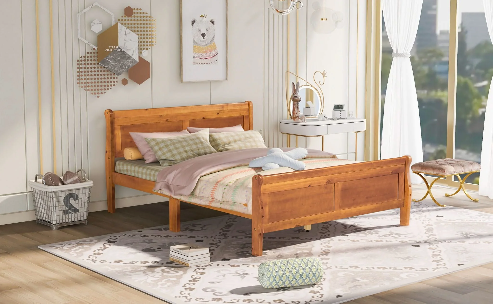 Platform Bed Frame Mattress Foundation Sleigh Bed With Headboard / Footboard / Wood Slat Suppor - Image 29
