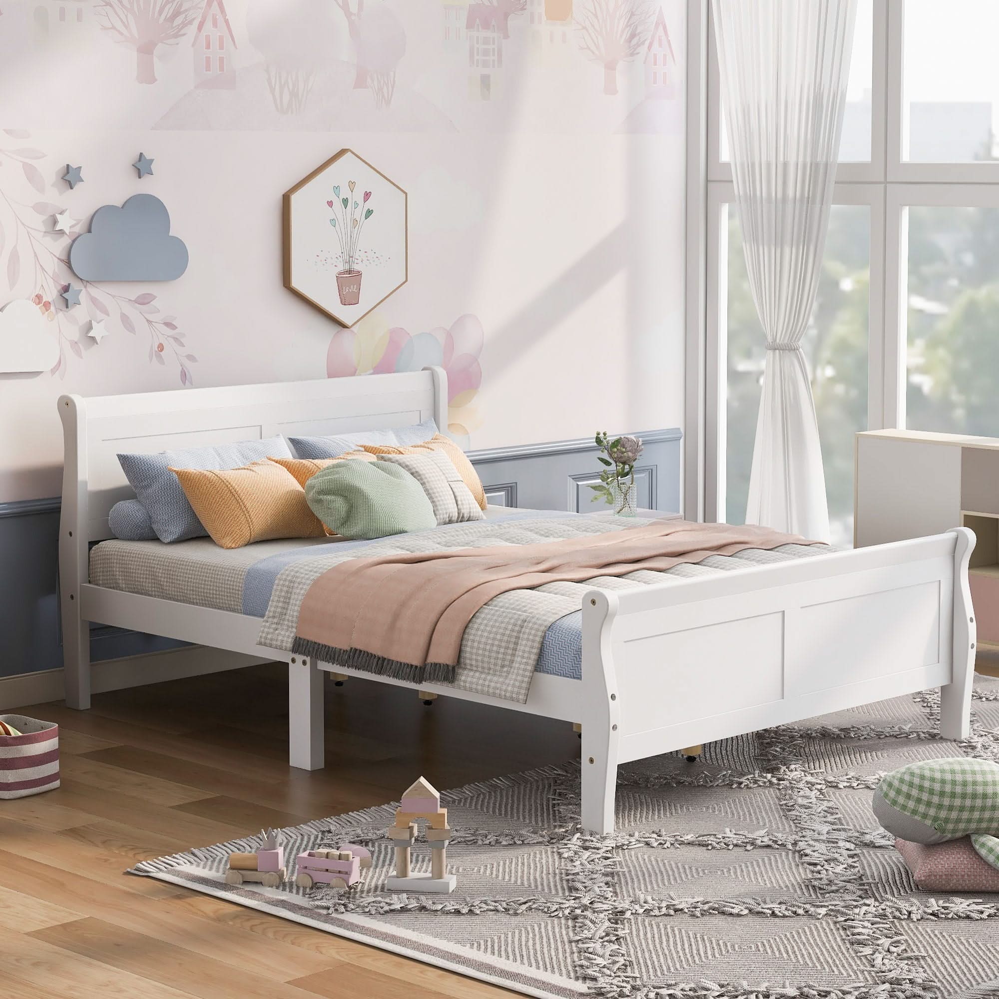 Platform Bed Frame Mattress Foundation Sleigh Bed With Headboard / Footboard / Wood Slat Suppor - Image 3
