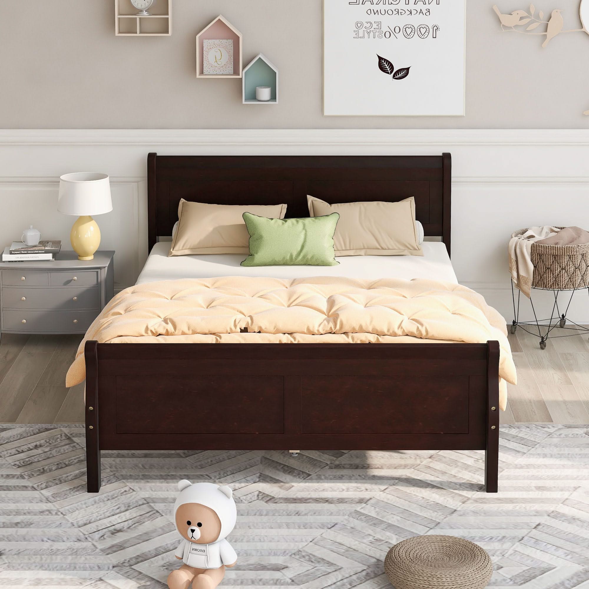 Platform Bed Frame Mattress Foundation Sleigh Bed With Headboard / Footboard / Wood Slat Suppor - Image 30