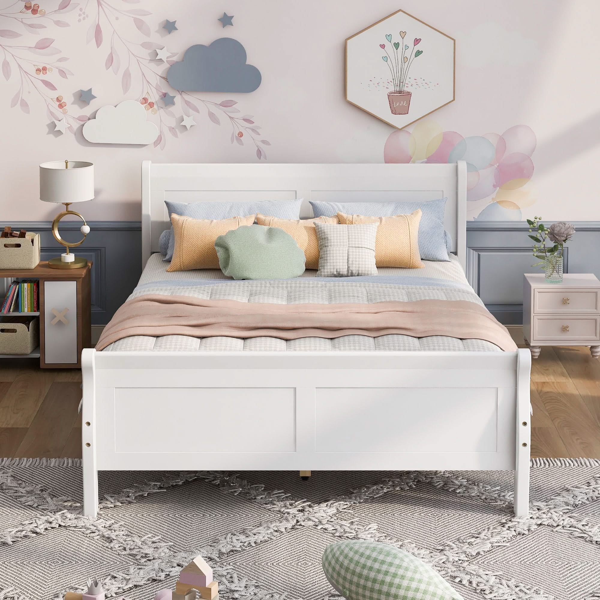 Platform Bed Frame Mattress Foundation Sleigh Bed With Headboard / Footboard / Wood Slat Suppor - Image 32