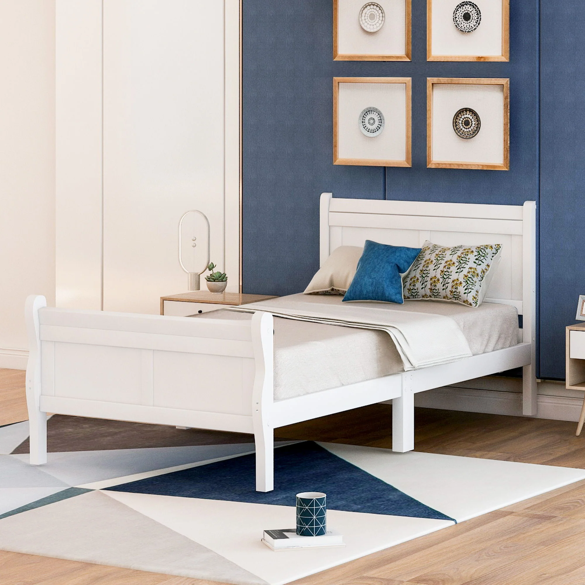Platform Bed Frame Mattress Foundation Sleigh Bed With Headboard / Footboard / Wood Slat Suppor - Image 34