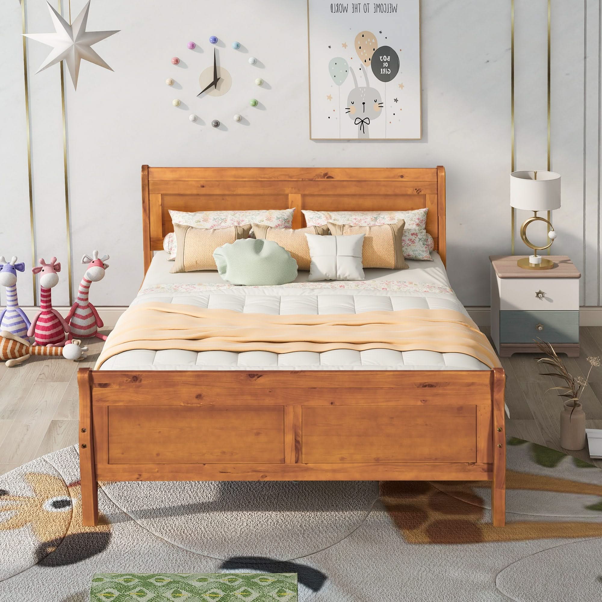Platform Bed Frame Mattress Foundation Sleigh Bed With Headboard / Footboard / Wood Slat Suppor - Image 35