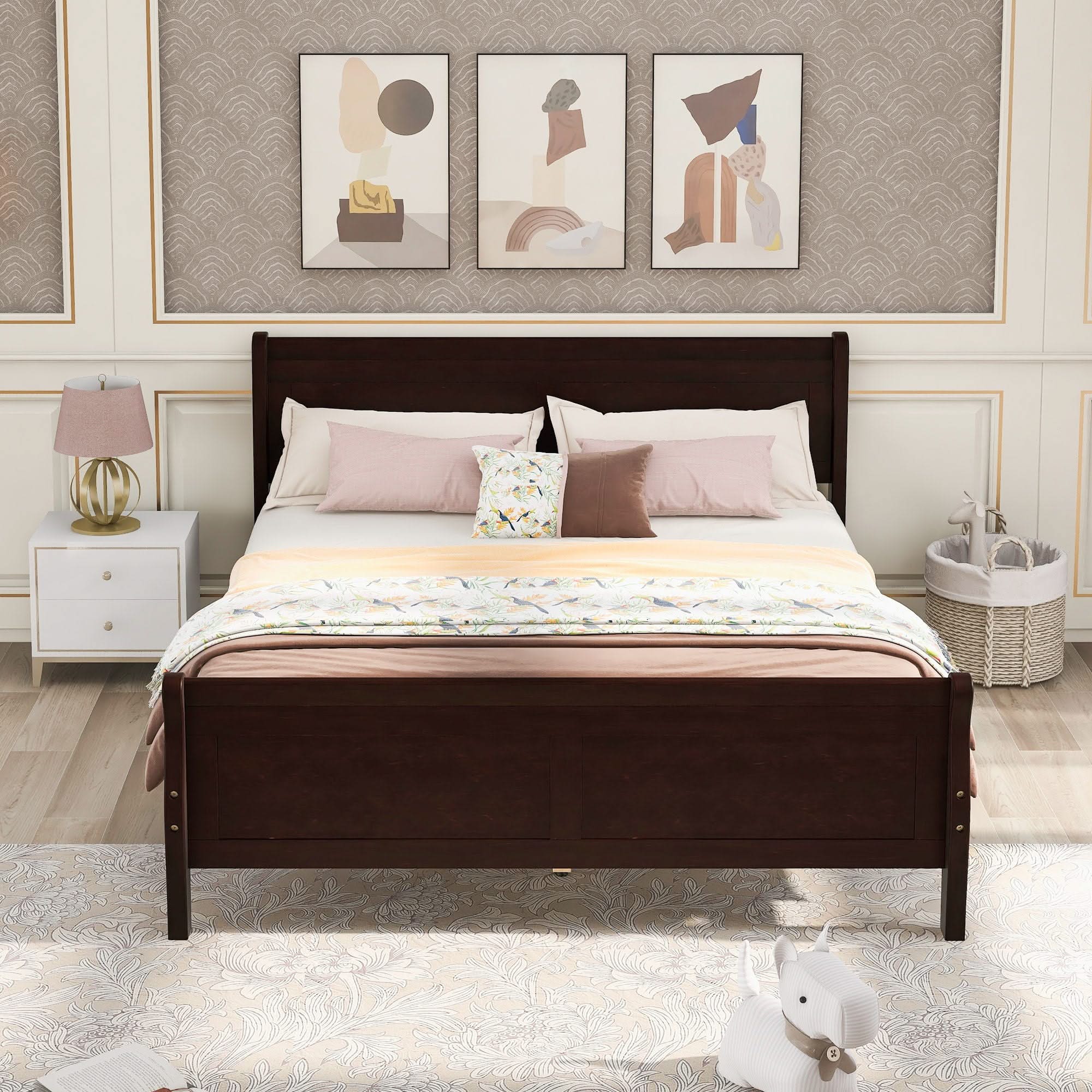 Platform Bed Frame Mattress Foundation Sleigh Bed With Headboard / Footboard / Wood Slat Suppor - Image 36