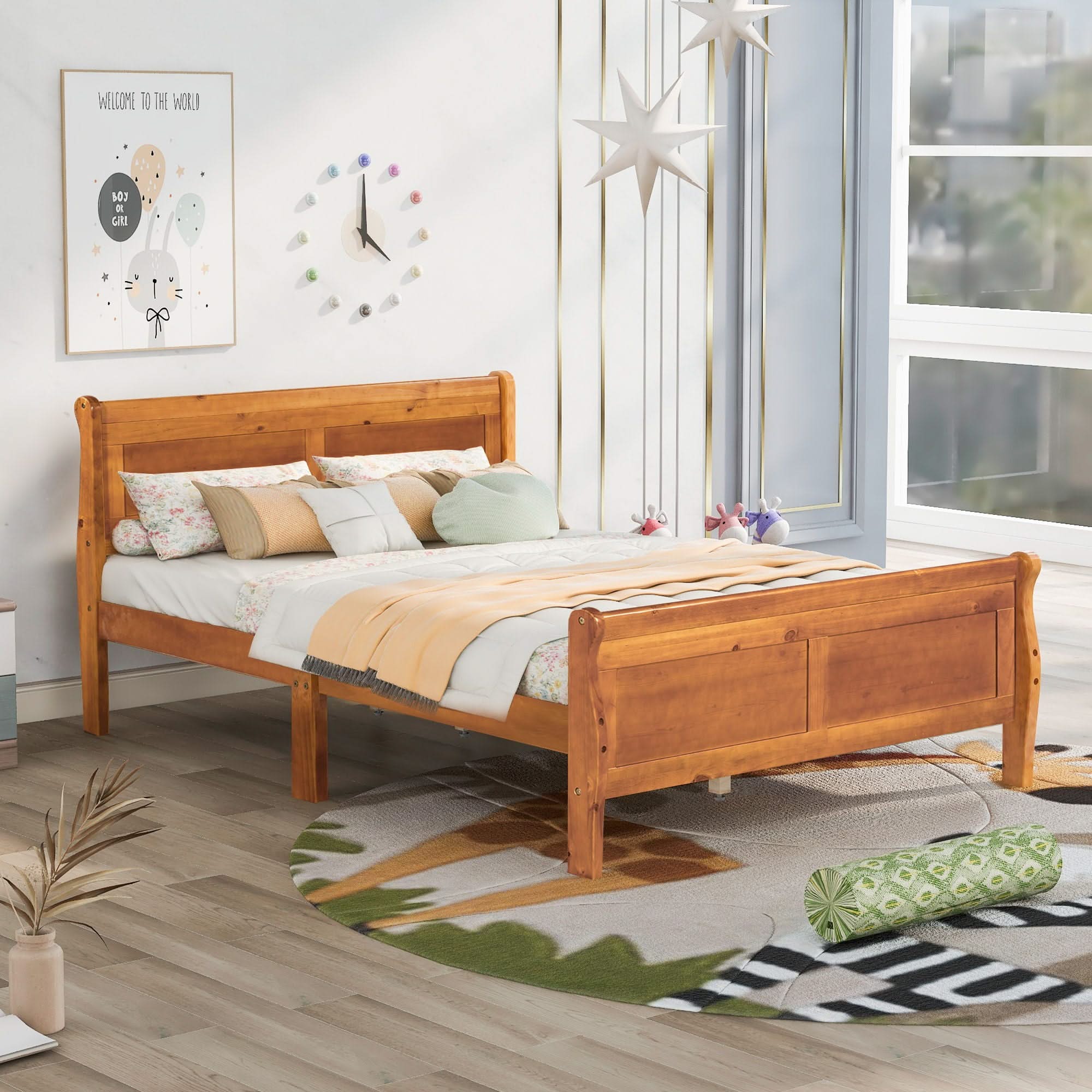Platform Bed Frame Mattress Foundation Sleigh Bed With Headboard / Footboard / Wood Slat Suppor - Image 5