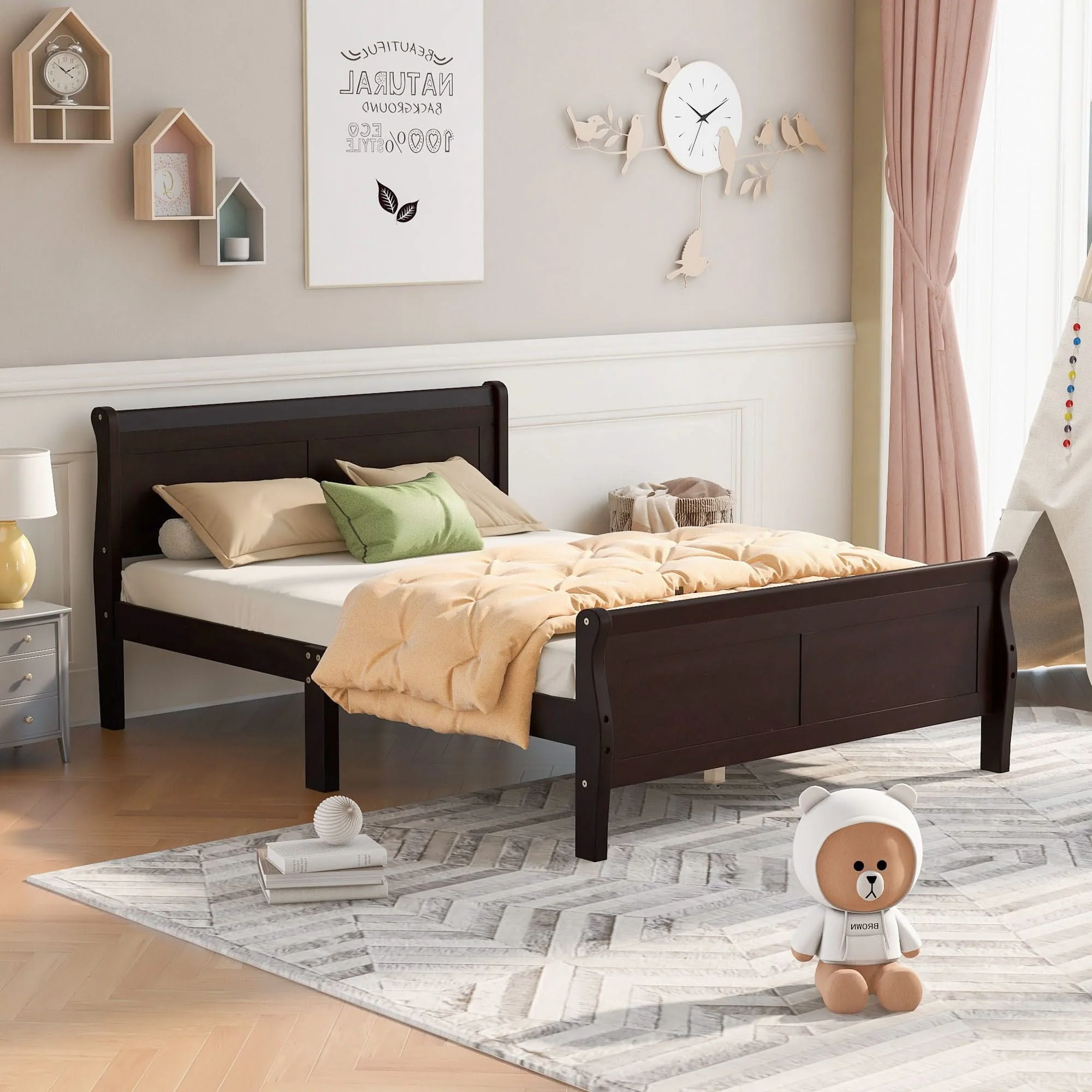 Platform Bed Frame Mattress Foundation Sleigh Bed With Headboard / Footboard / Wood Slat Suppor - Image 6