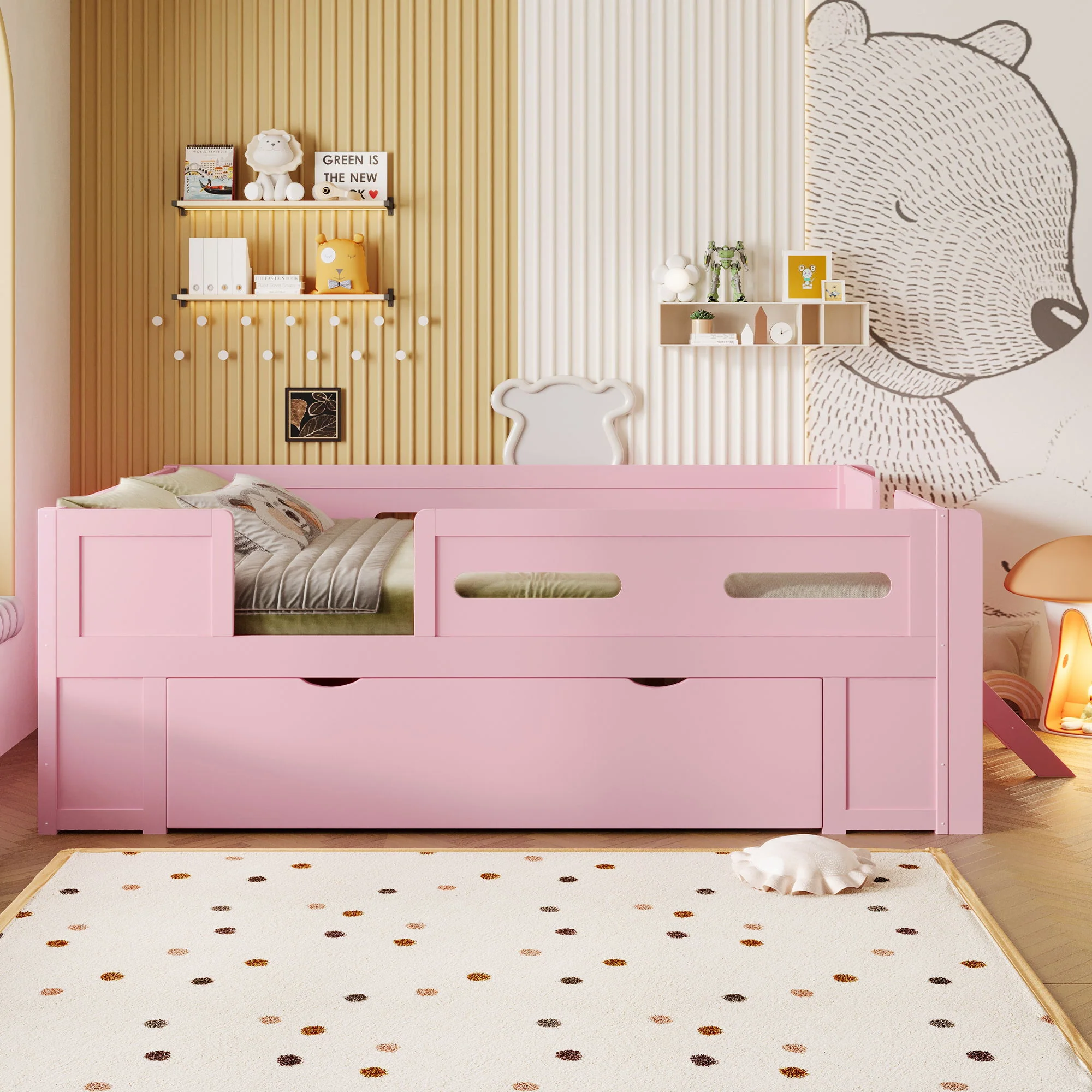 Platform Bed With Guardrail And Drawer - Image 10