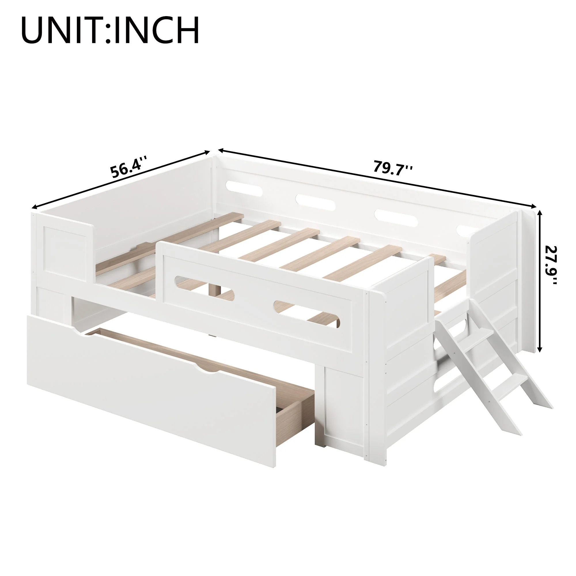 Platform Bed With Guardrail And Drawer - Image 11