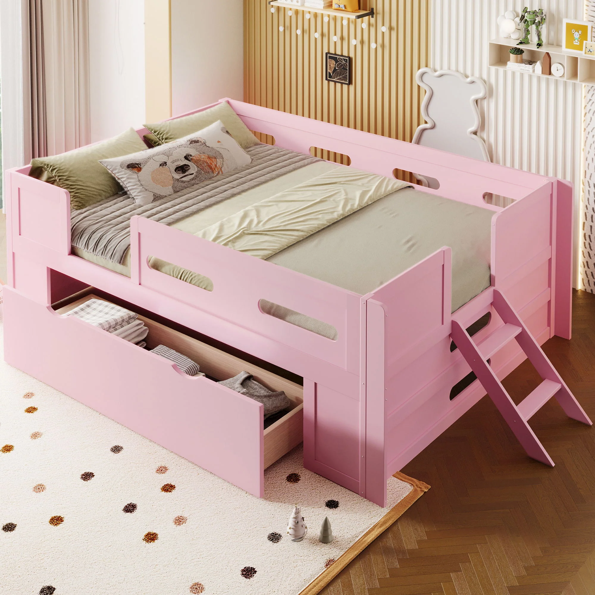 Platform Bed With Guardrail And Drawer - Image 5
