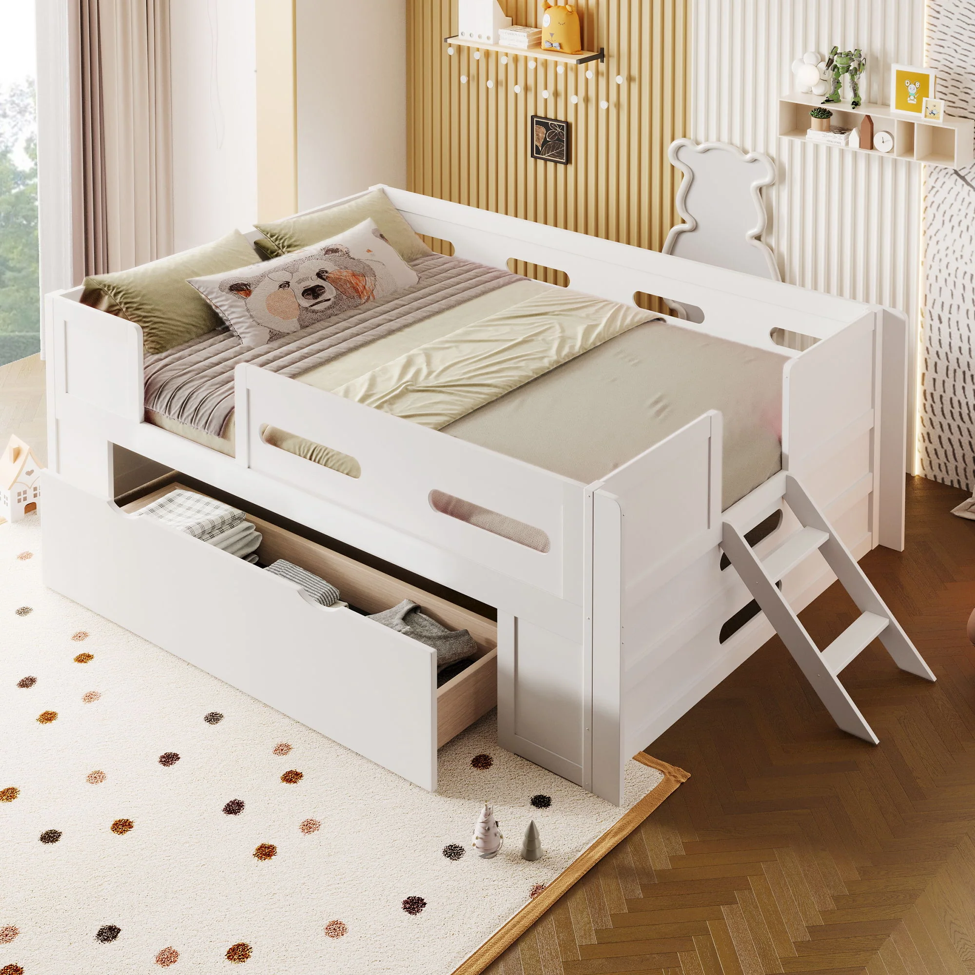 Platform Bed With Guardrail And Drawer - Image 6