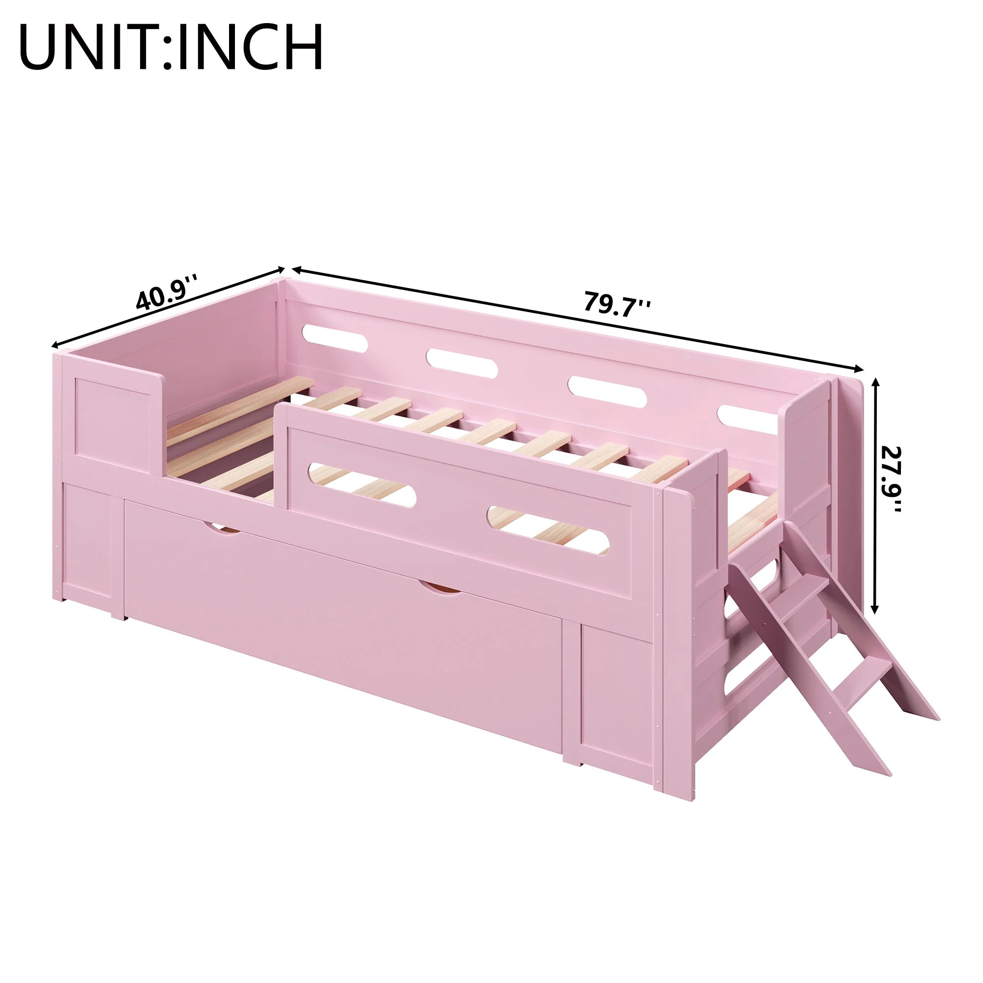 Platform Bed With Guardrail And Drawer - Image 7