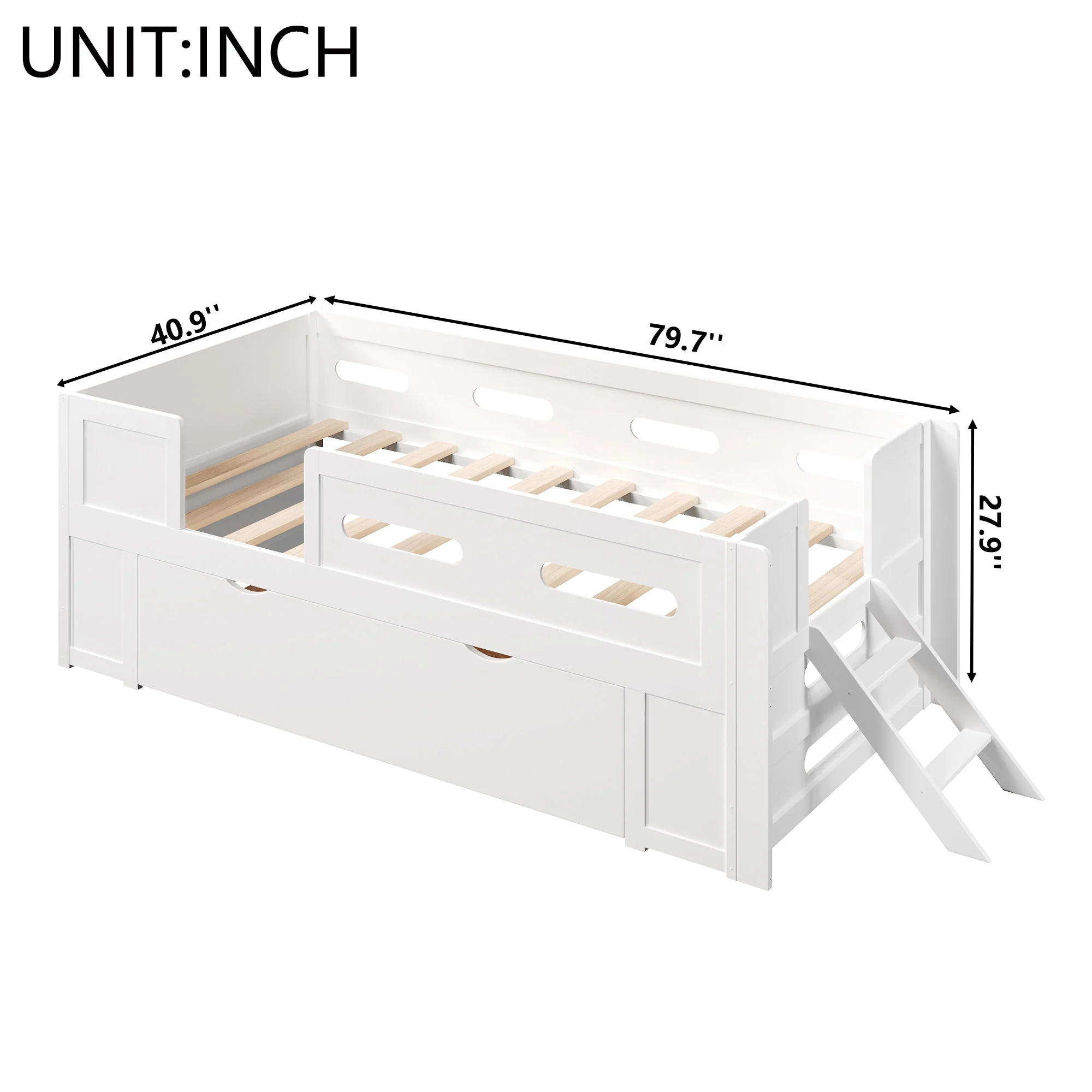 Platform Bed With Guardrail And Drawer - Image 8