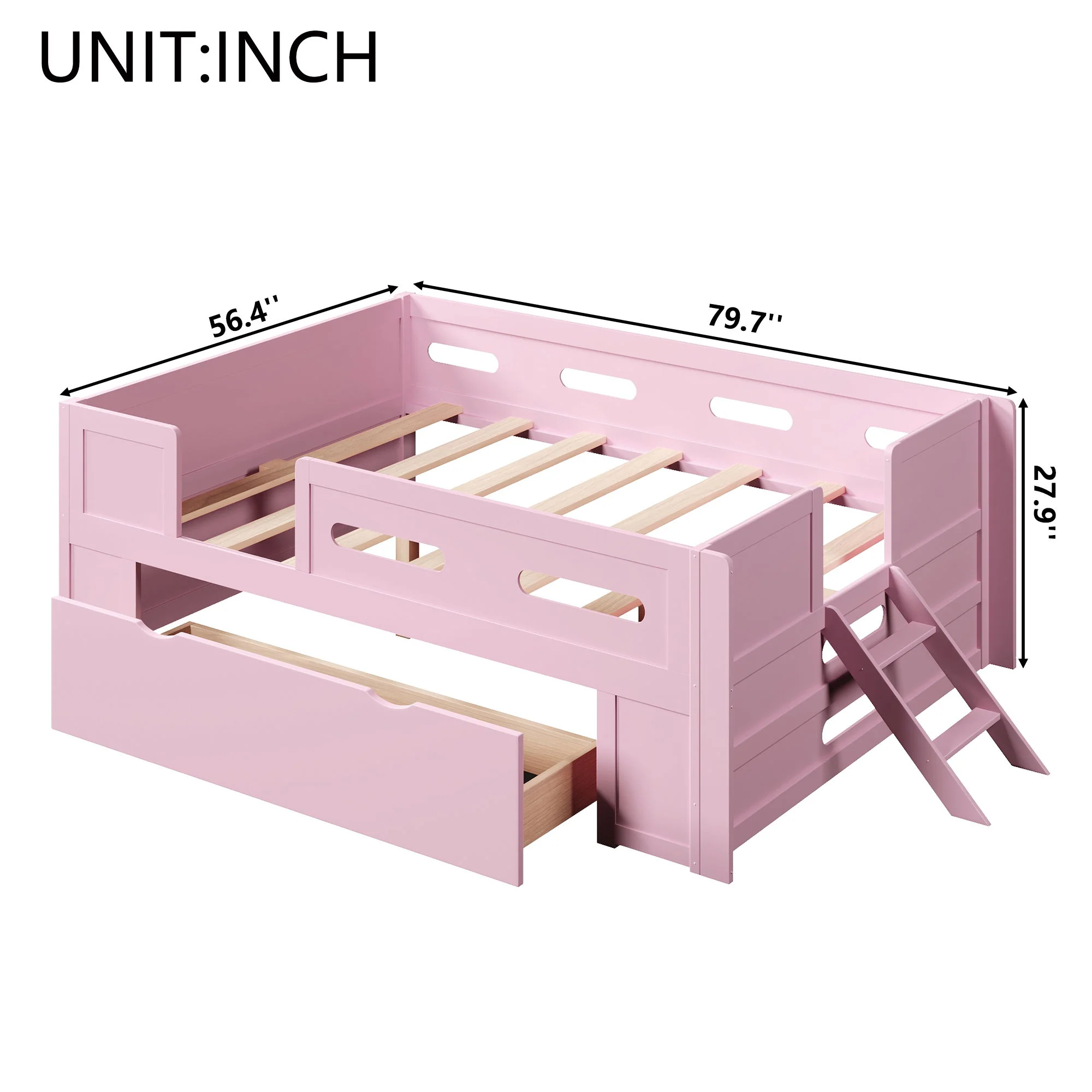 Platform Bed With Guardrail And Drawer - Image 9