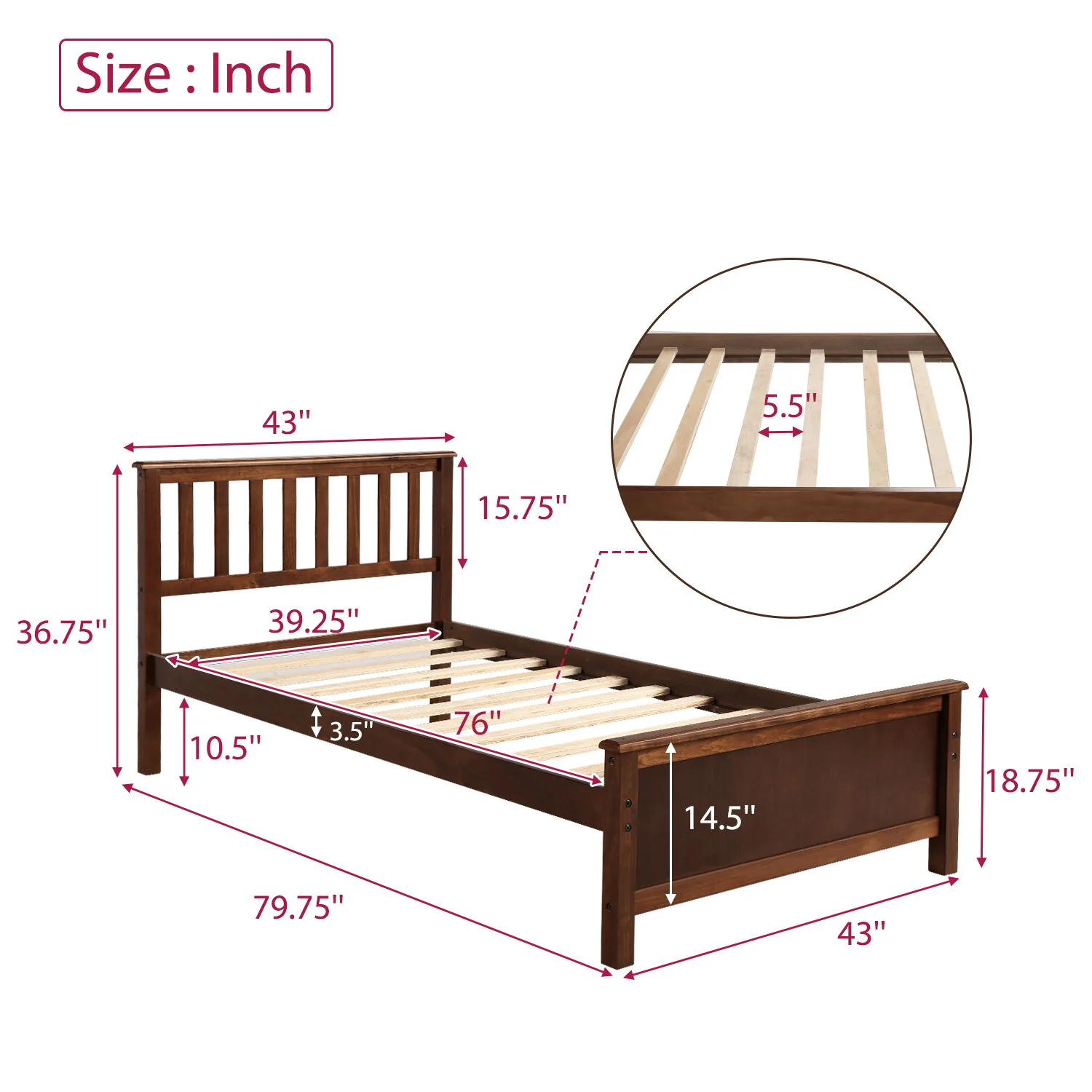 Platform Bed With Headboard, Footboard And Wood Slat Support - Image 3