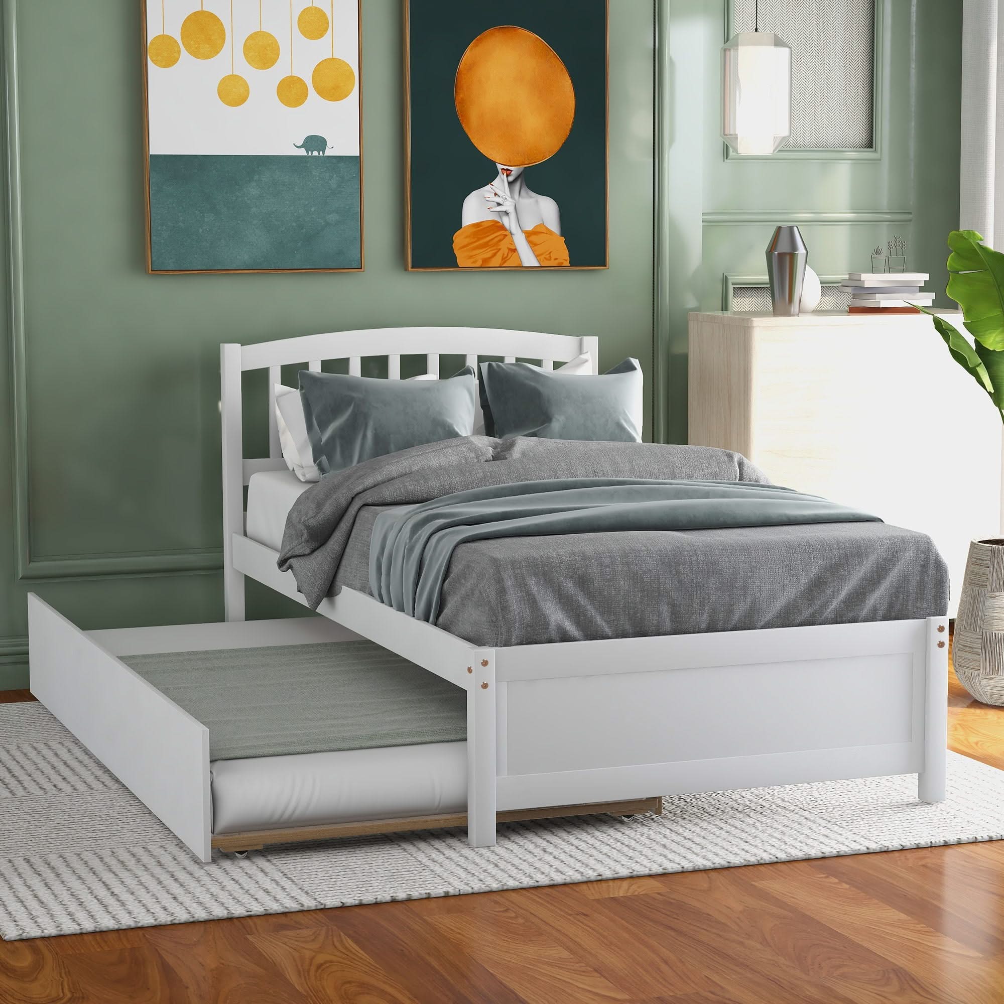 Platform Bed Wood Bed Frame With Trundle - Image 3