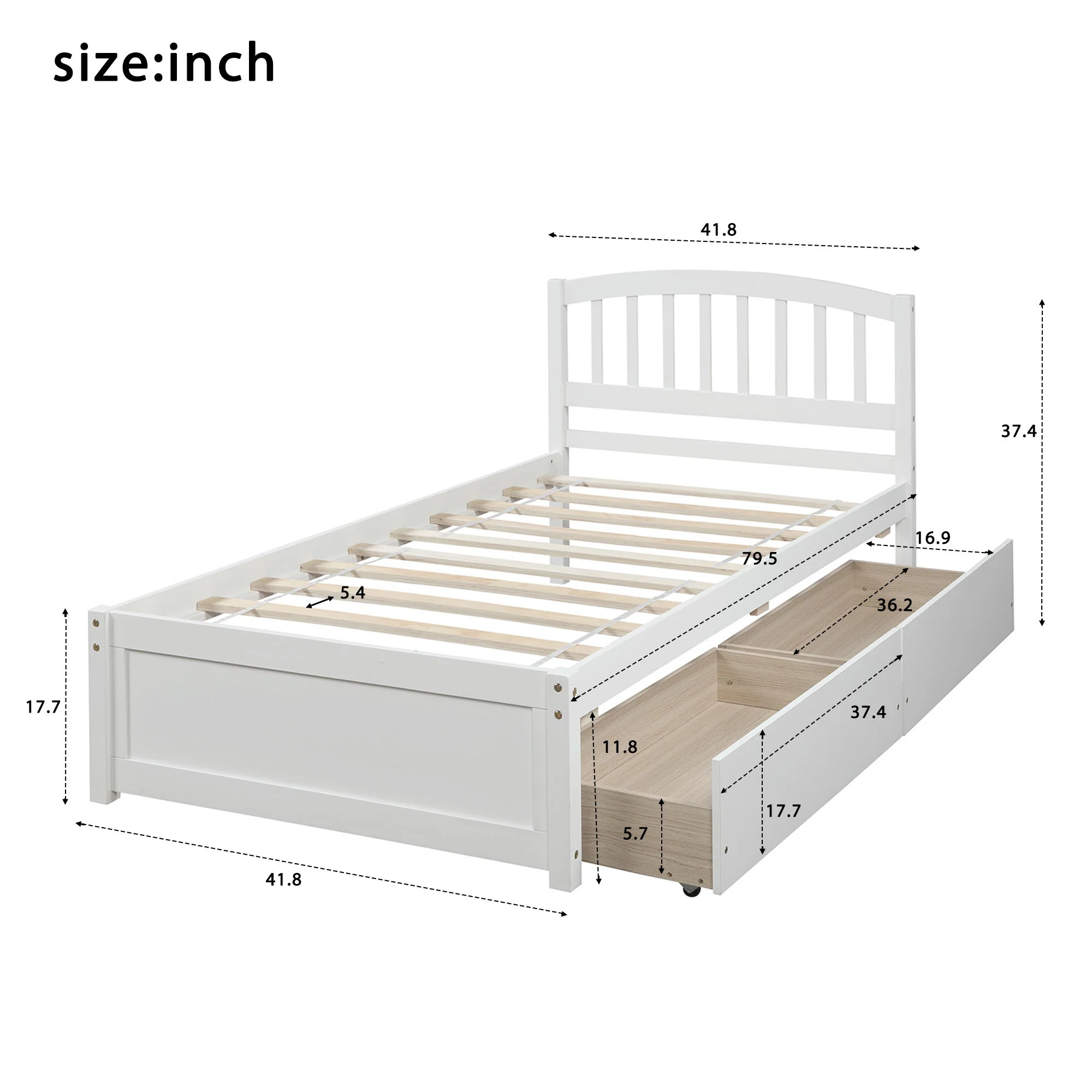 Platform Storage Bed Wood Bed Frame With Two Drawers And Headboard - Image 12