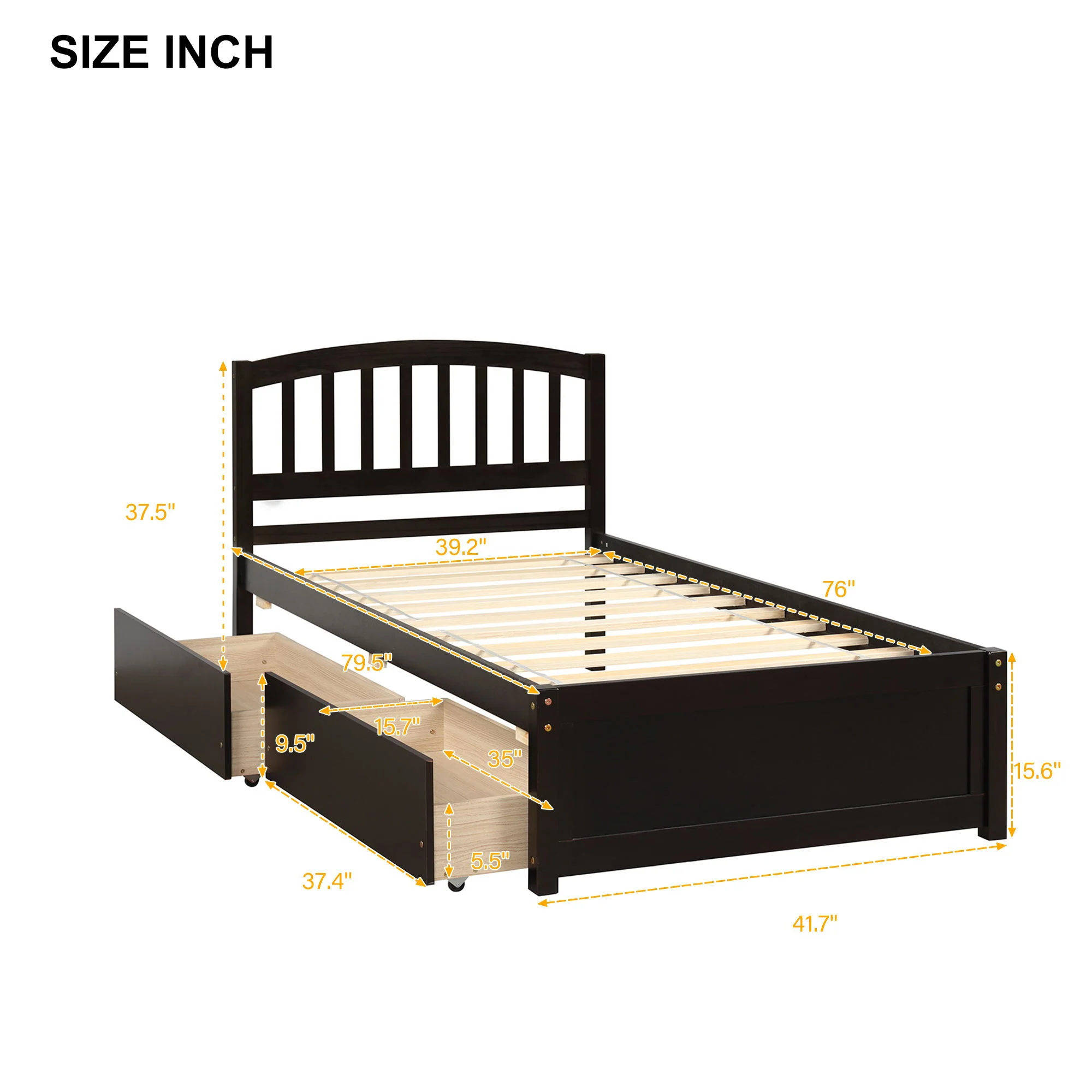 Platform Storage Bed Wood Bed Frame With Two Drawers And Headboard - Image 15