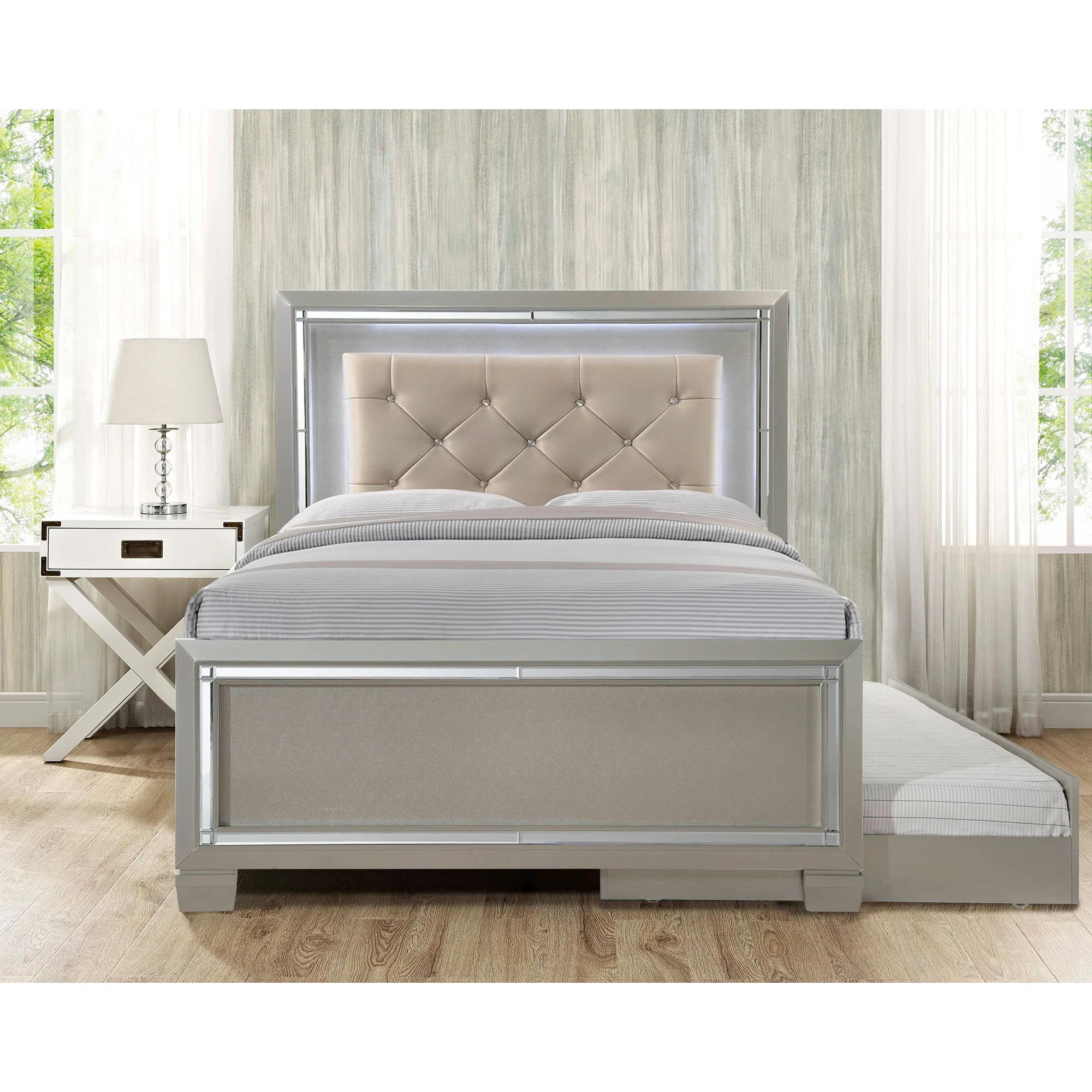 Platinum - Youth Full Platform Bed With Trundle - Сhampagne - Image 3