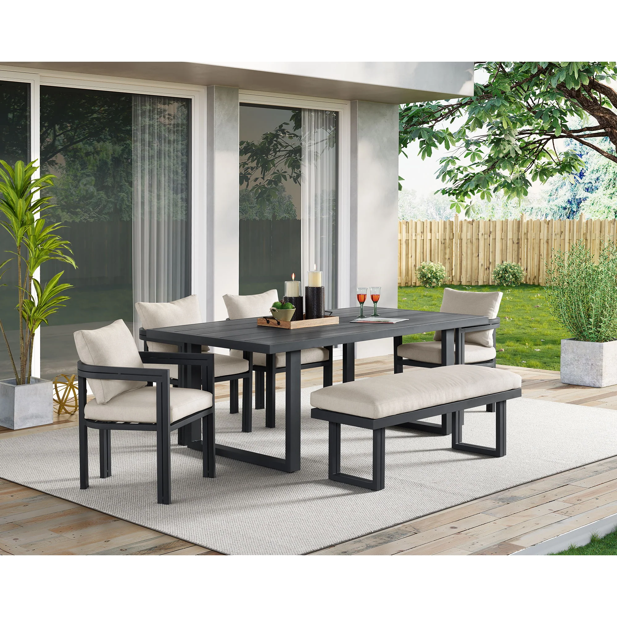 Playa - Dining Bench - Dark Gray / Beige - Image 4