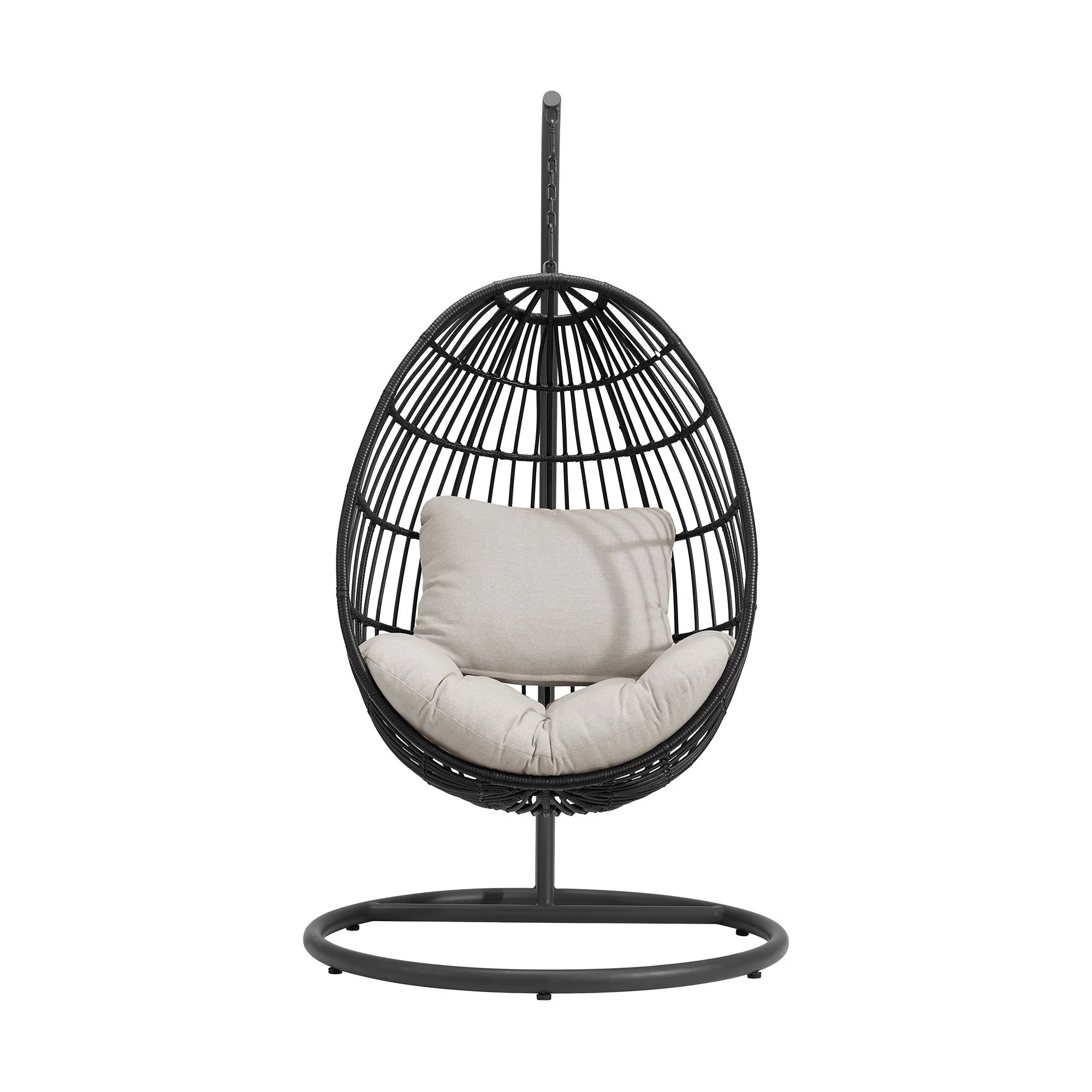 Playa - Swing Egg Chair With Base And Pillar - Dark Gray / Beige - Image 3
