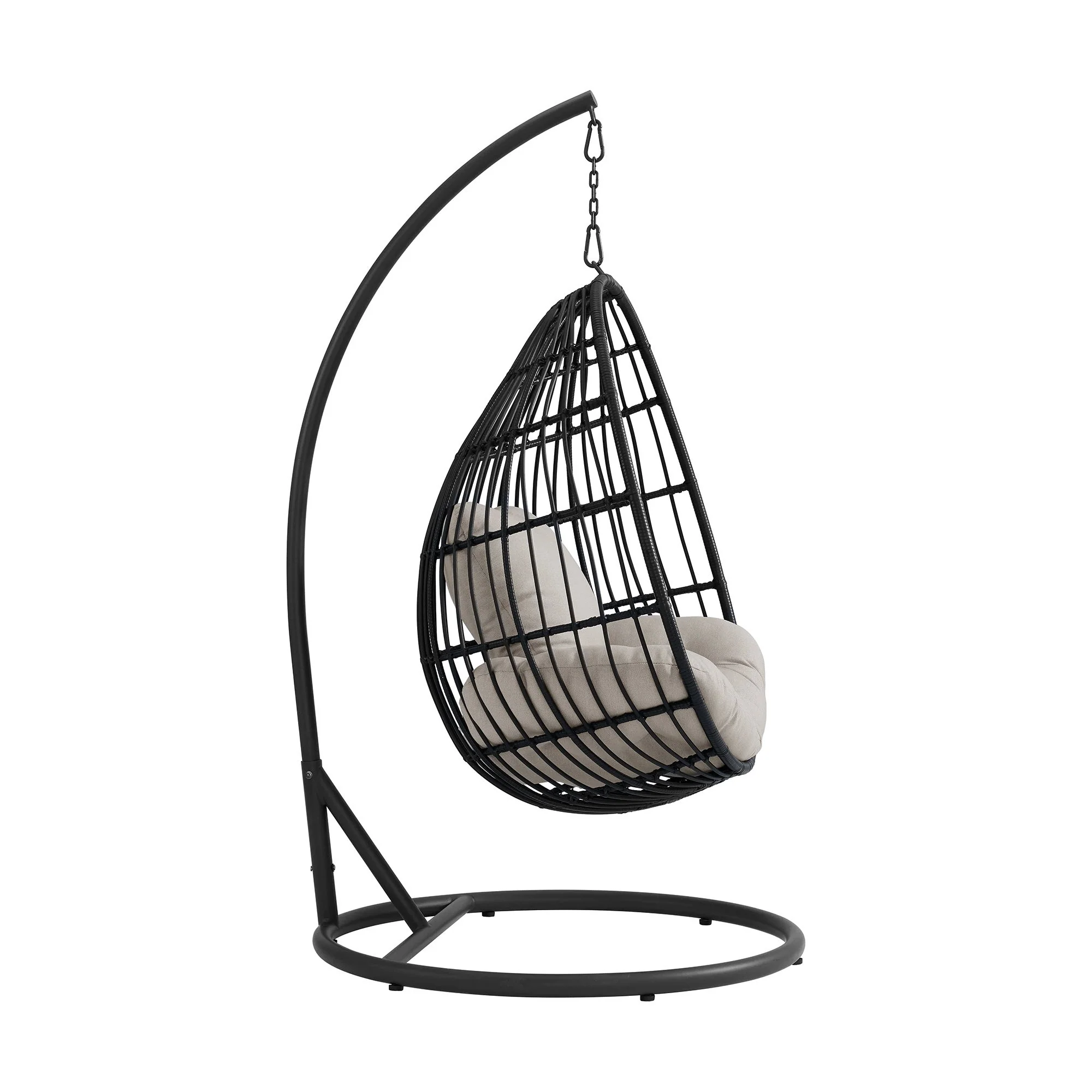 Playa - Swing Egg Chair With Base And Pillar - Dark Gray / Beige - Image 4