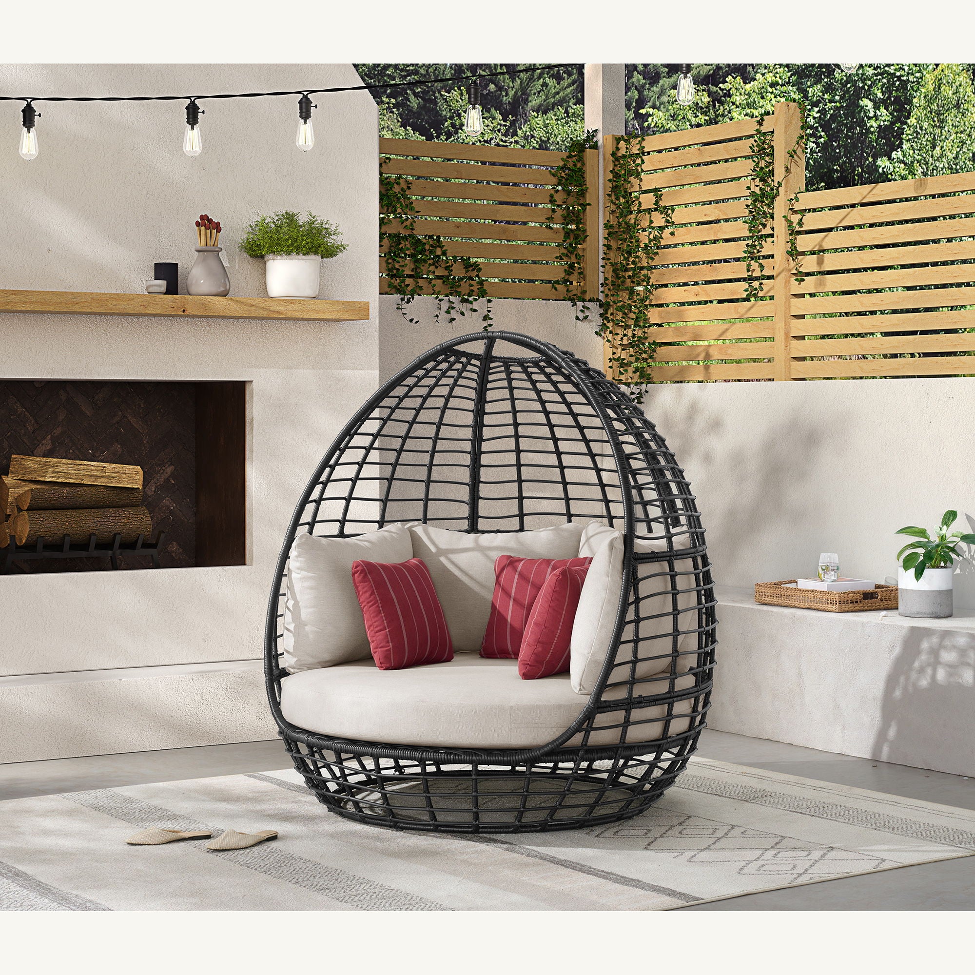 Playa - Twin Egg Chair With 3 Pillows - Dark Gray / Beige - Image 2