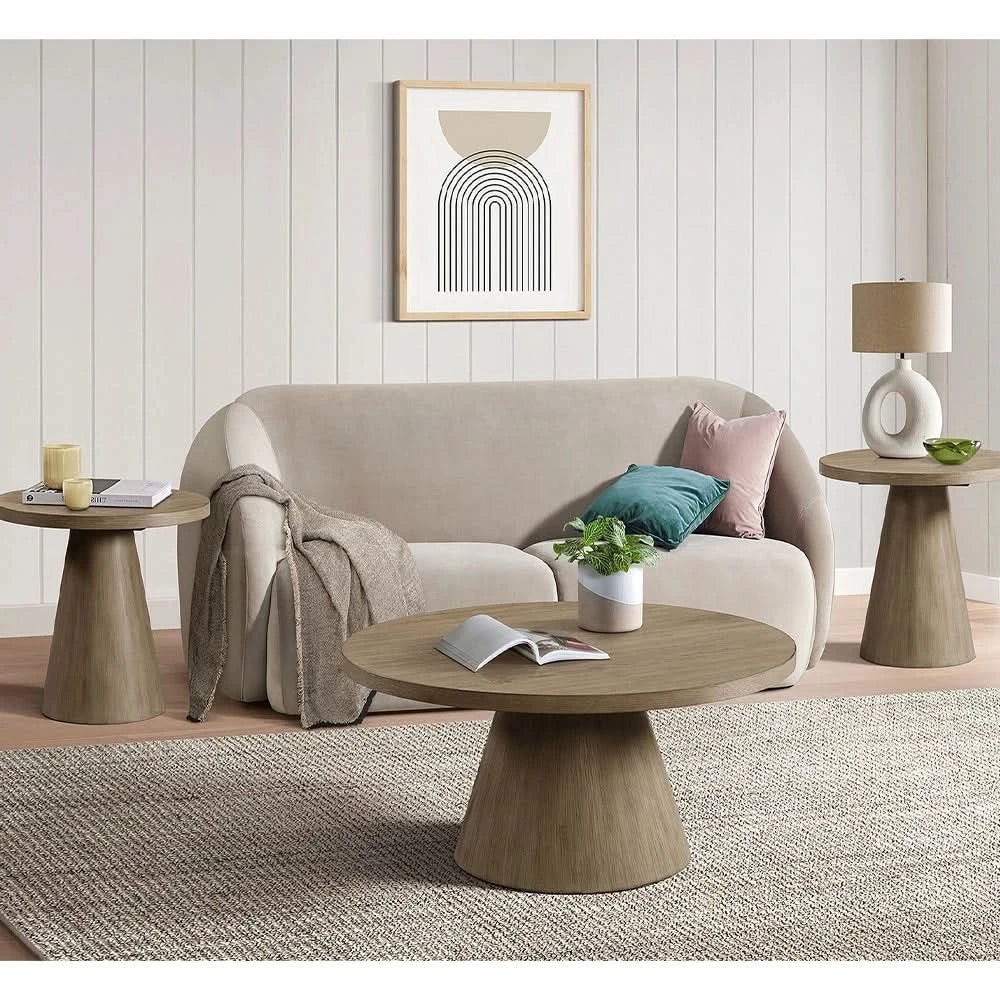 Portland Grey Round Cocktail Table with Pedestal Base and Scandinavian Design - Image 5