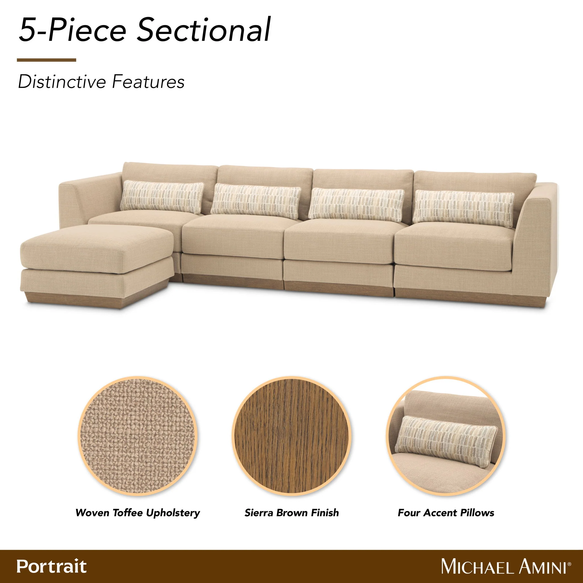 Portrait - 5-Piece Sectional - Toffee / Sienna Brown - Image 2