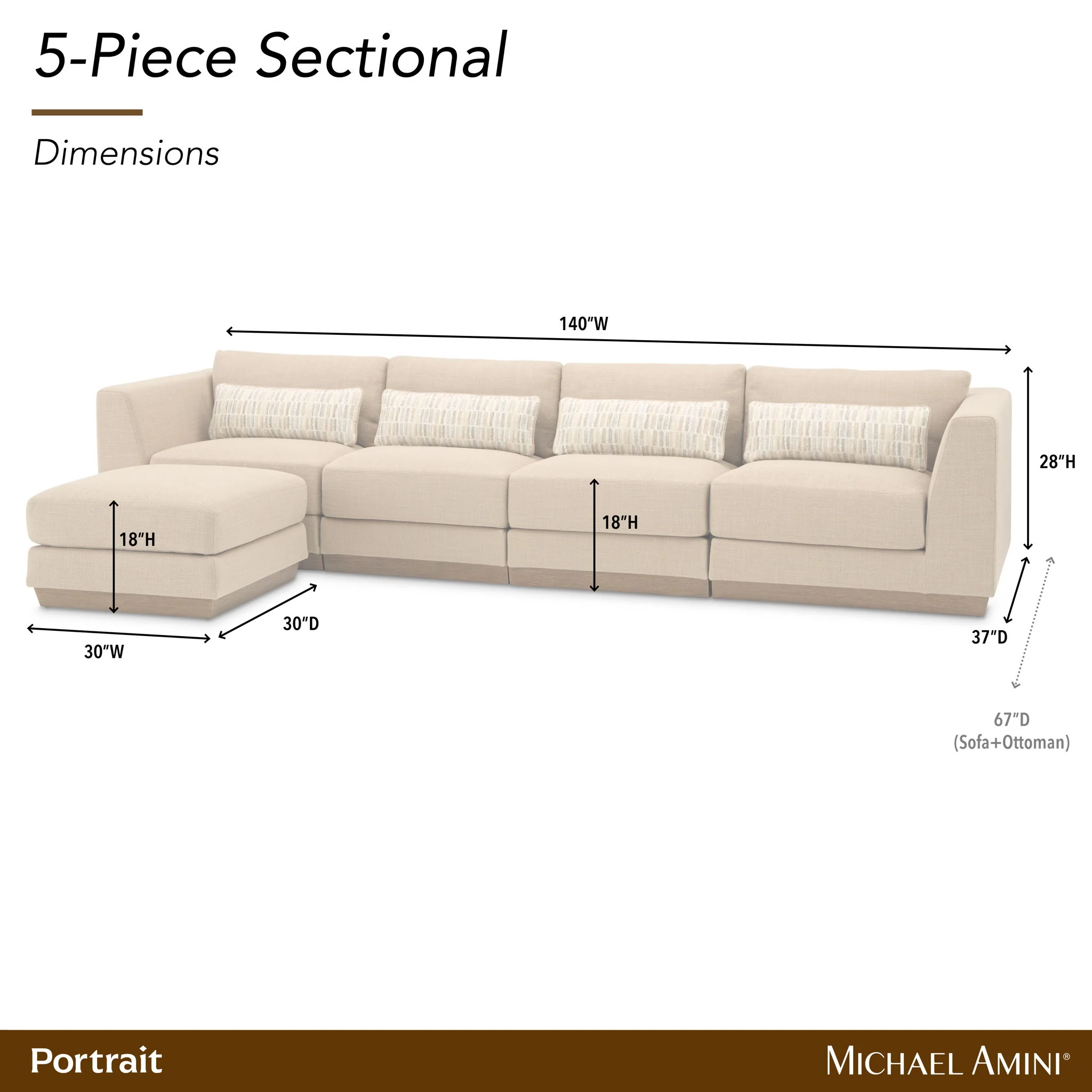 Portrait - 5-Piece Sectional - Toffee / Sienna Brown - Image 4
